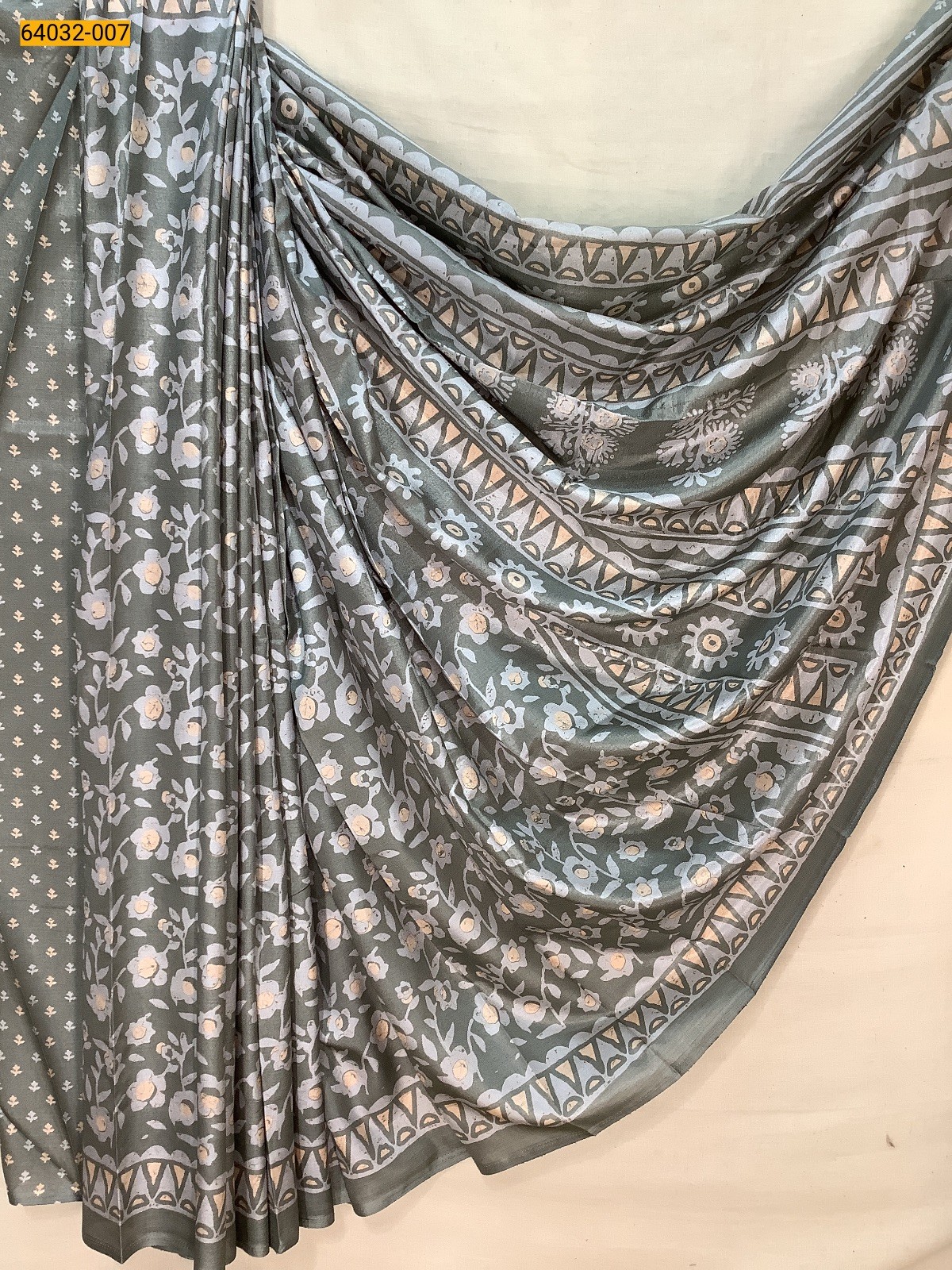 Gray Crepe Silk Printed Sarees