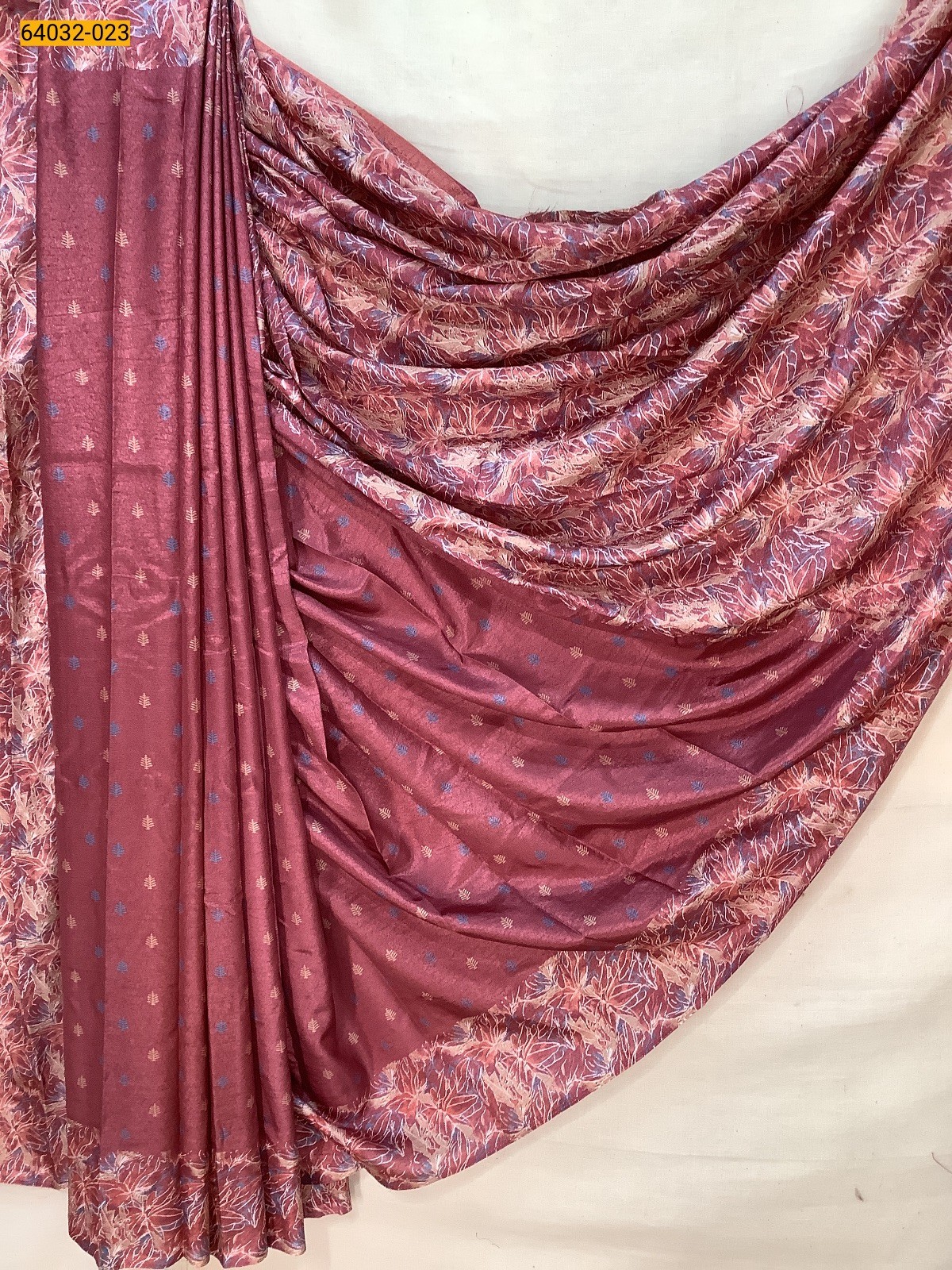 Coral Pink Crepe Silk Printed Sarees