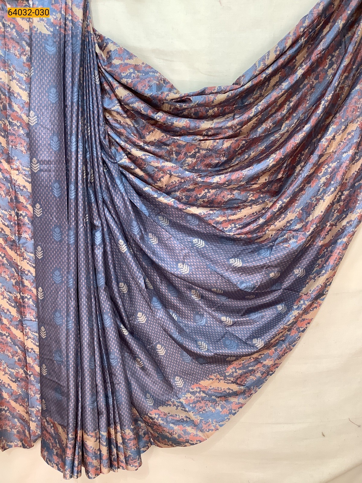 Silver Blue Crepe Silk Printed Sarees
