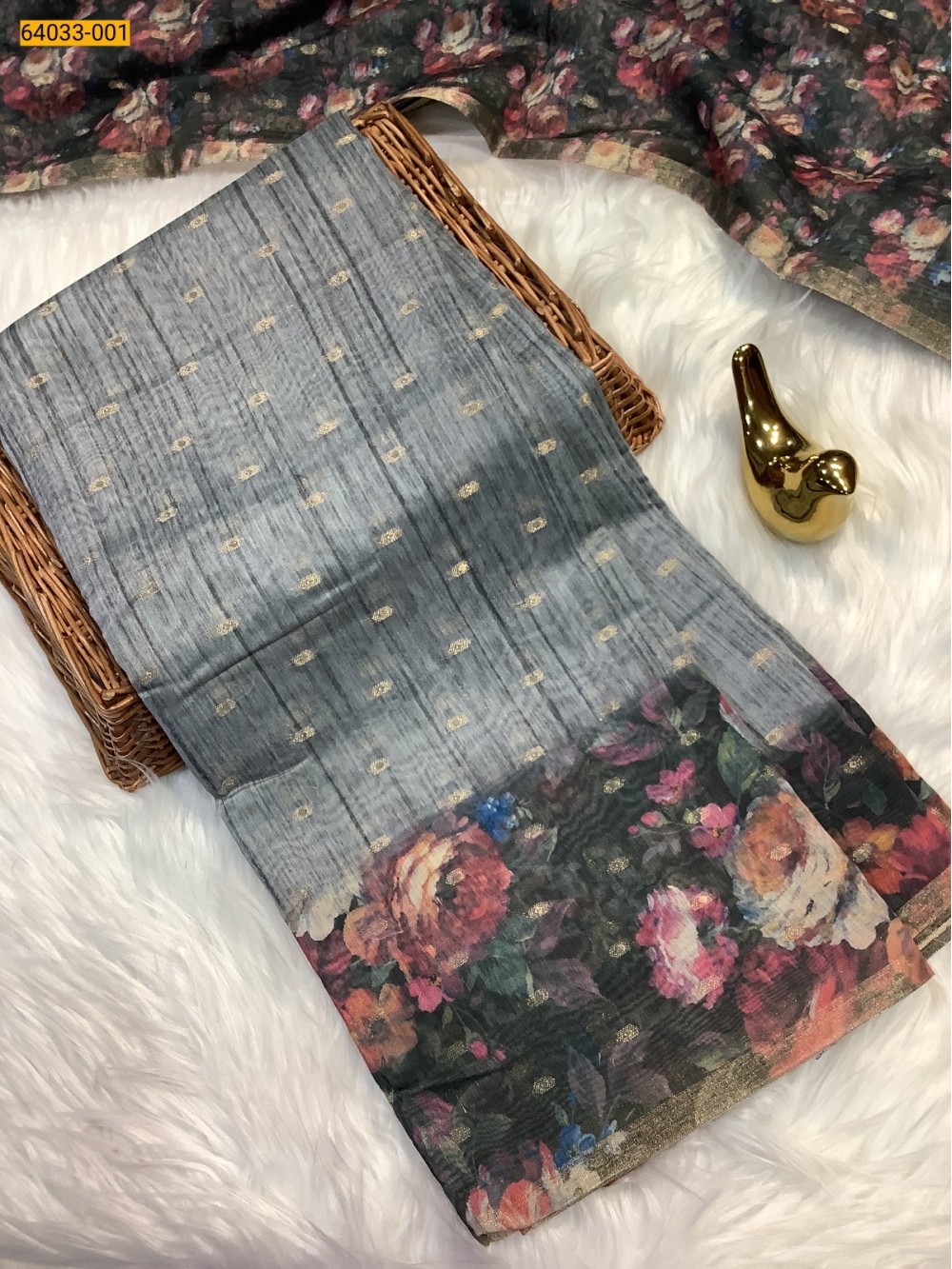 Fancy chanderi silk floral printed sarees