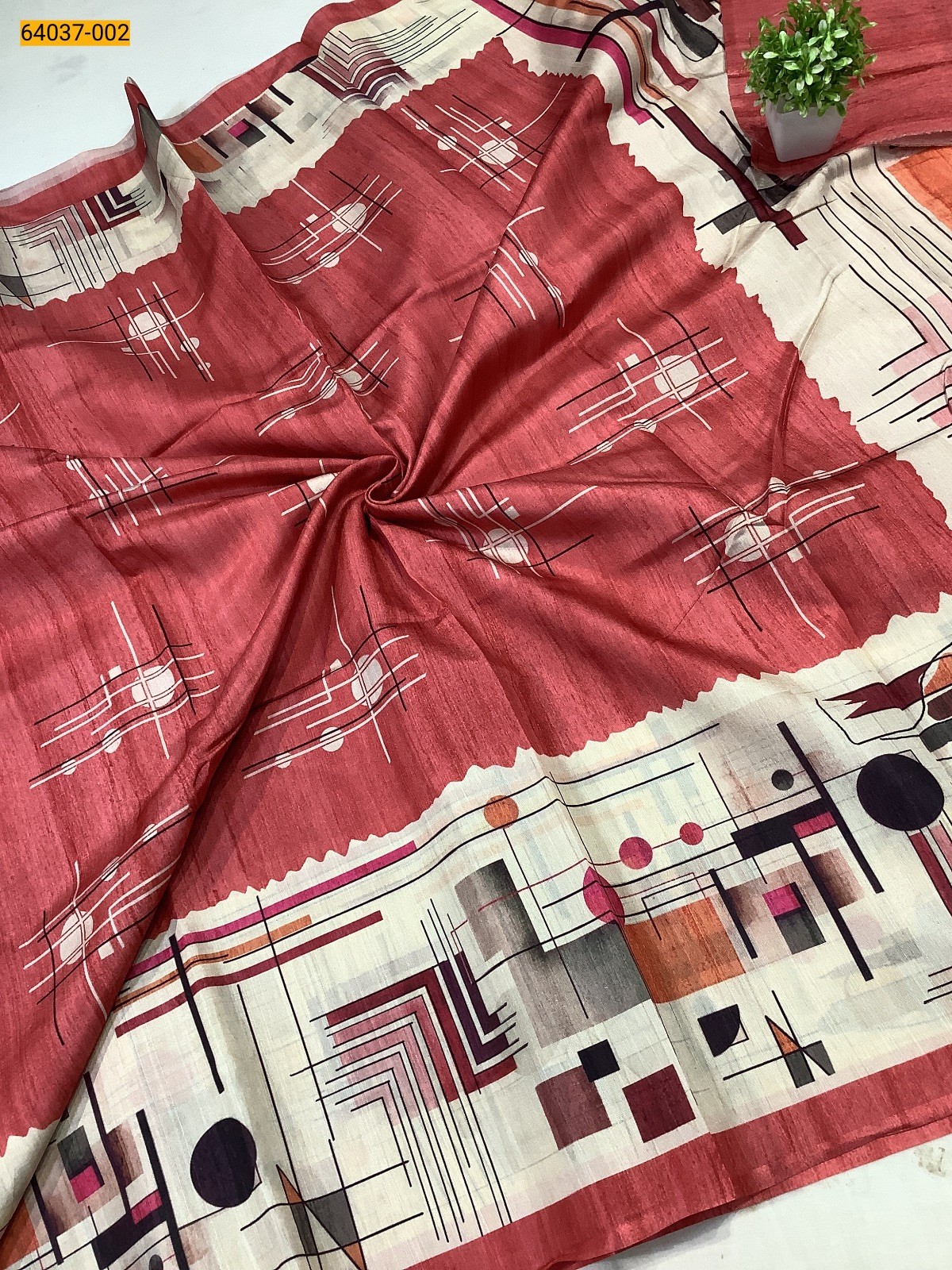 Red Fancy silk geometric printed sarees