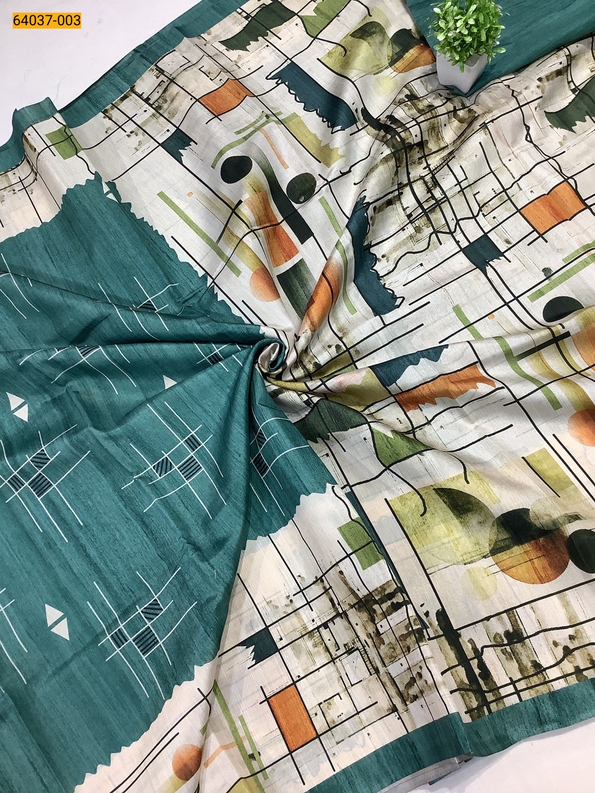 Green Fancy silk geometric printed sarees