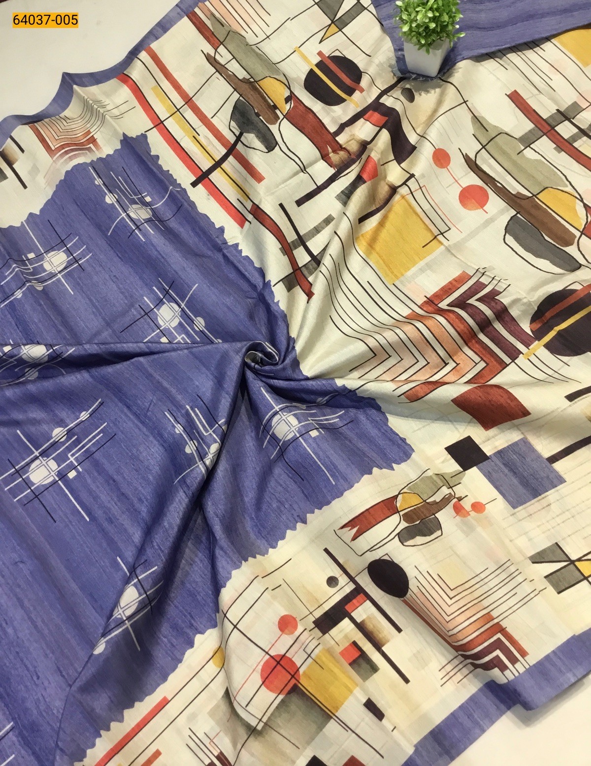 Blue Fancy silk geometric printed sarees