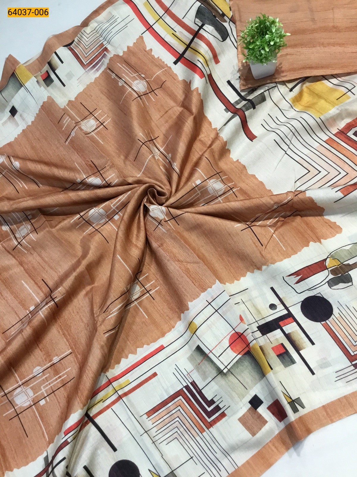 Orange Fancy silk geometric printed sarees