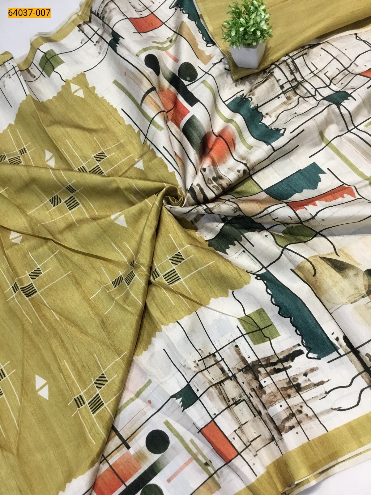 Yellow Fancy silk geometric printed sarees