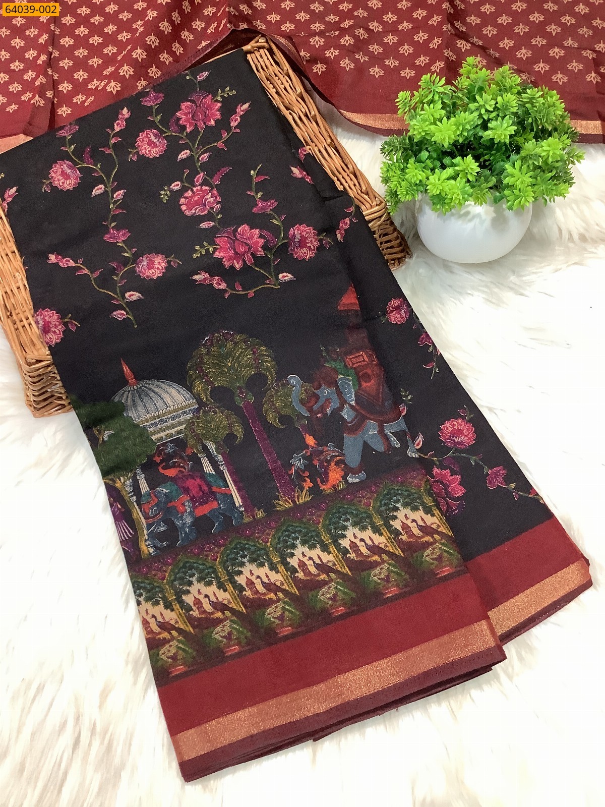 Black Fancy muslin silk printed sarees