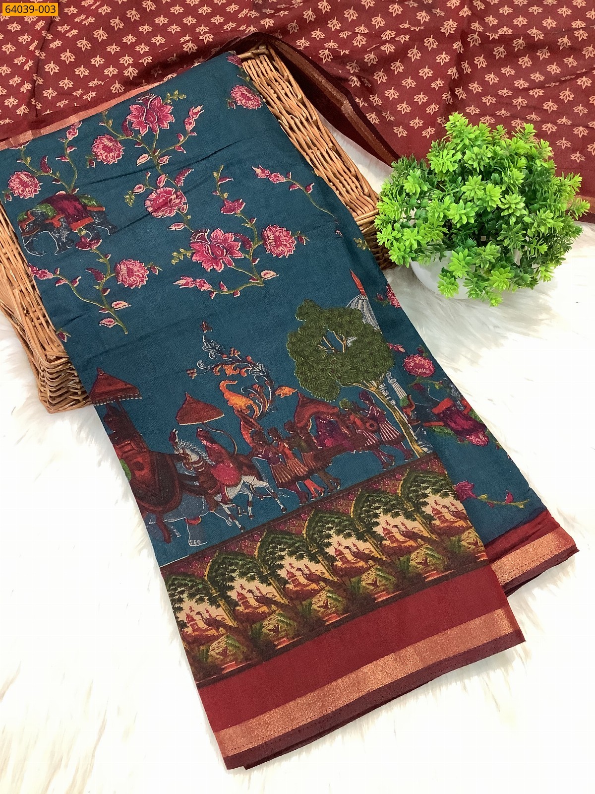 Blue Fancy muslin silk printed sarees