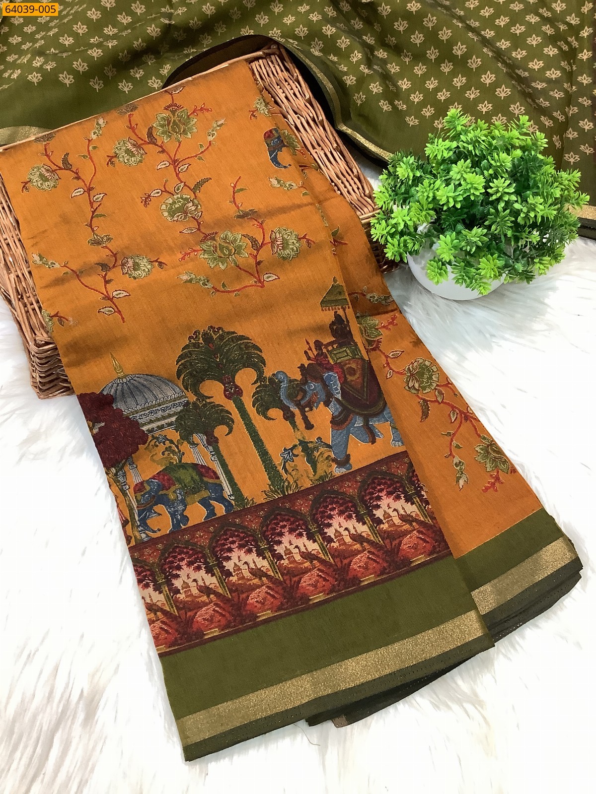 Yellow Fancy muslin silk printed sarees