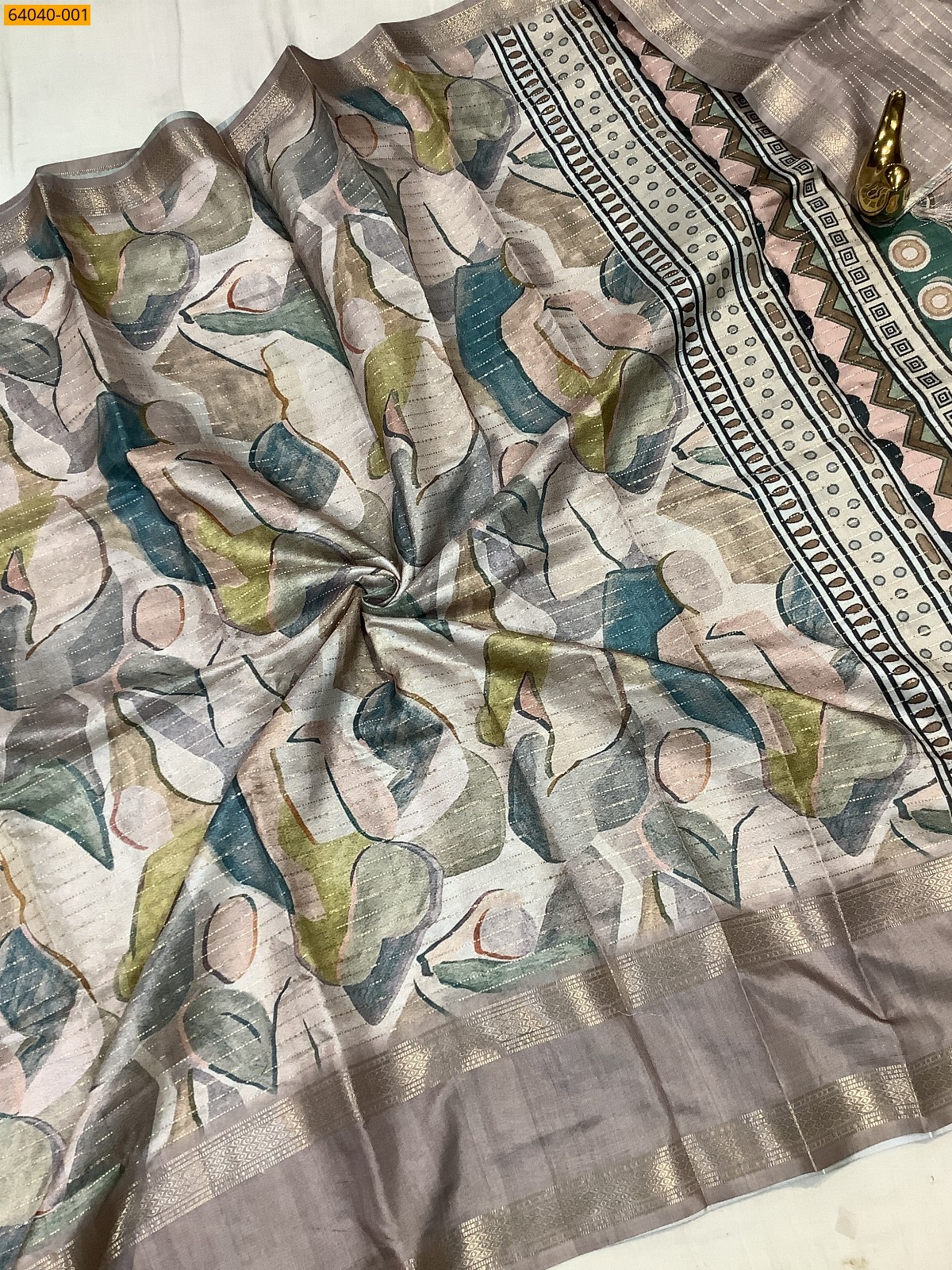 Sandal With Brown Fancy Chanderi silk printed sarees