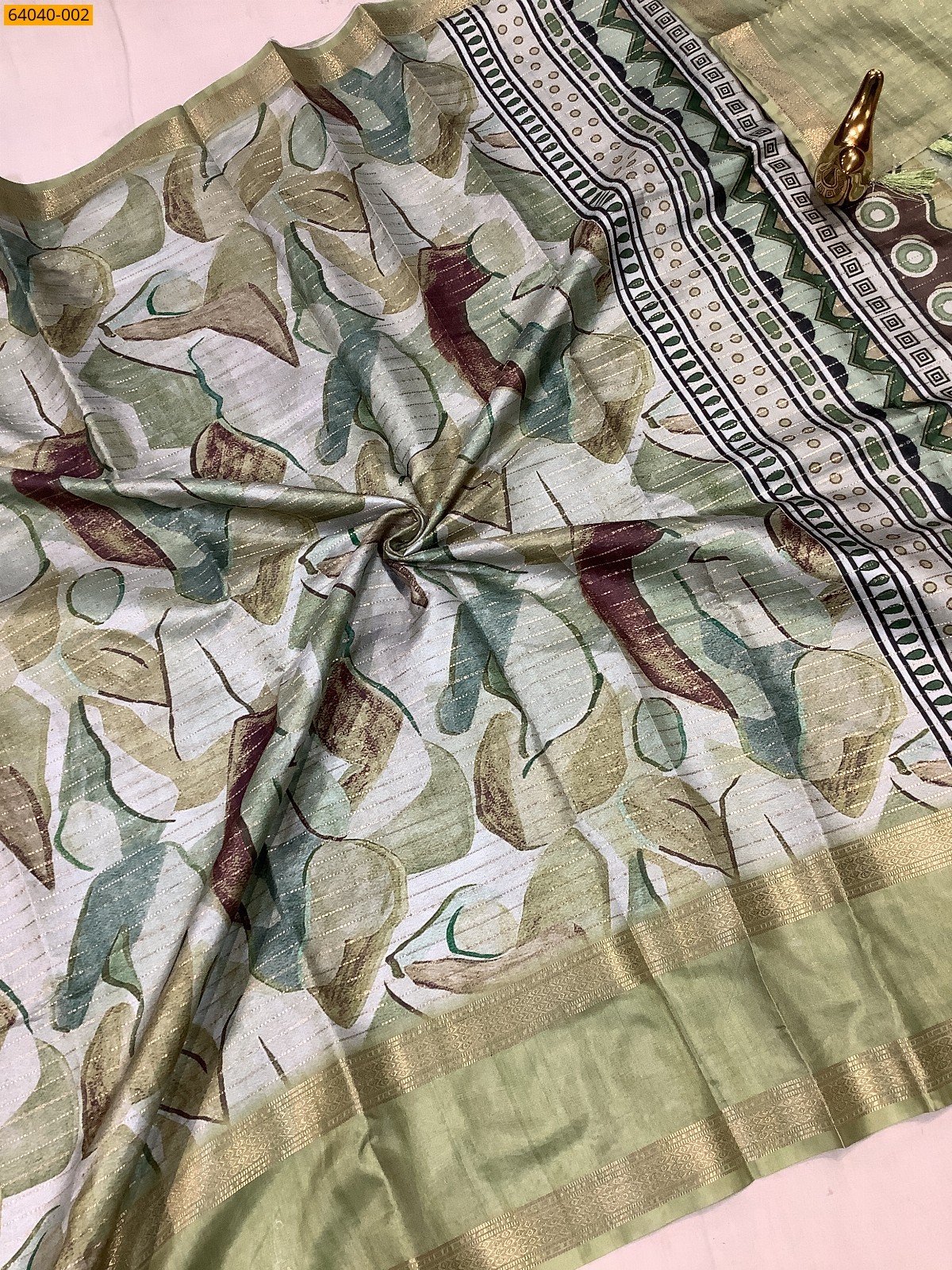 Green Fancy Chanderi silk printed sarees