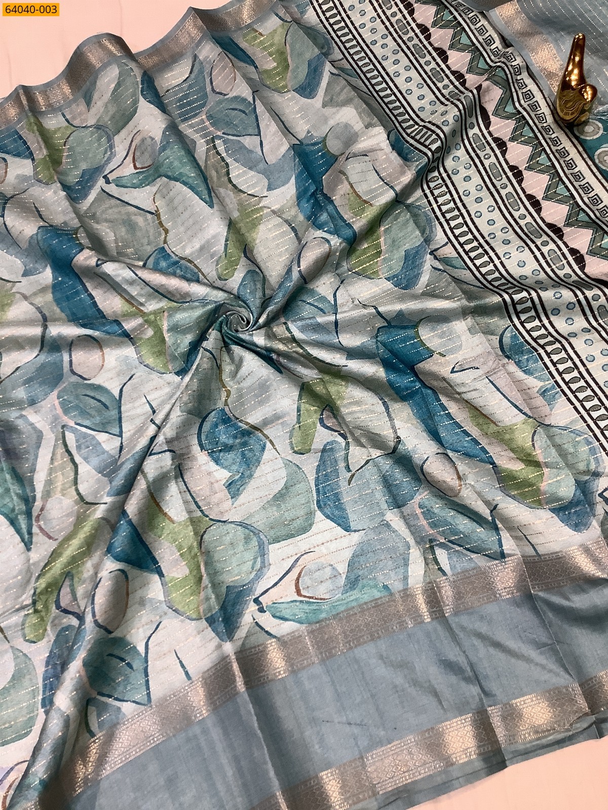 Blue Fancy Chanderi silk printed sarees