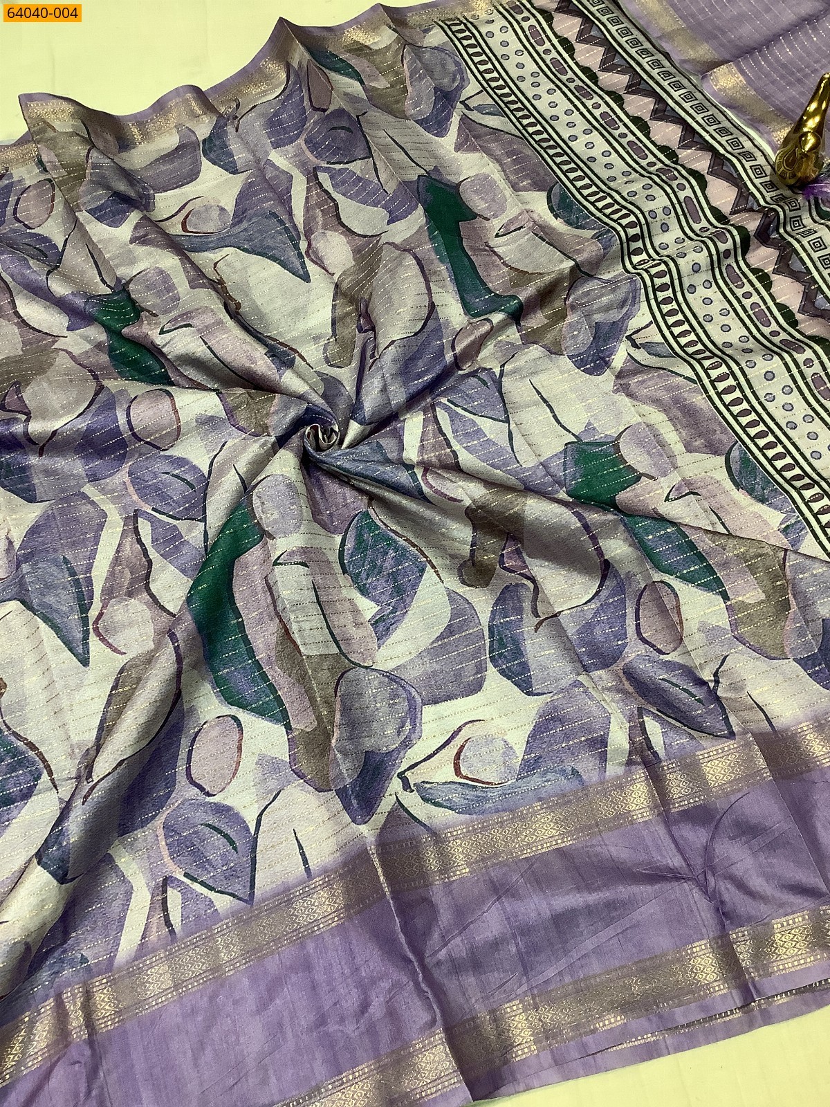 Lavendar Fancy Chanderi silk printed sarees