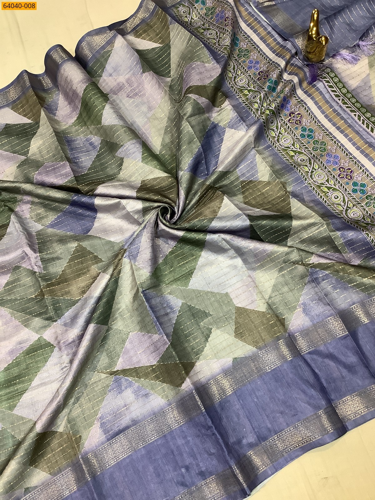 Blue Fancy Chanderi silk printed sarees