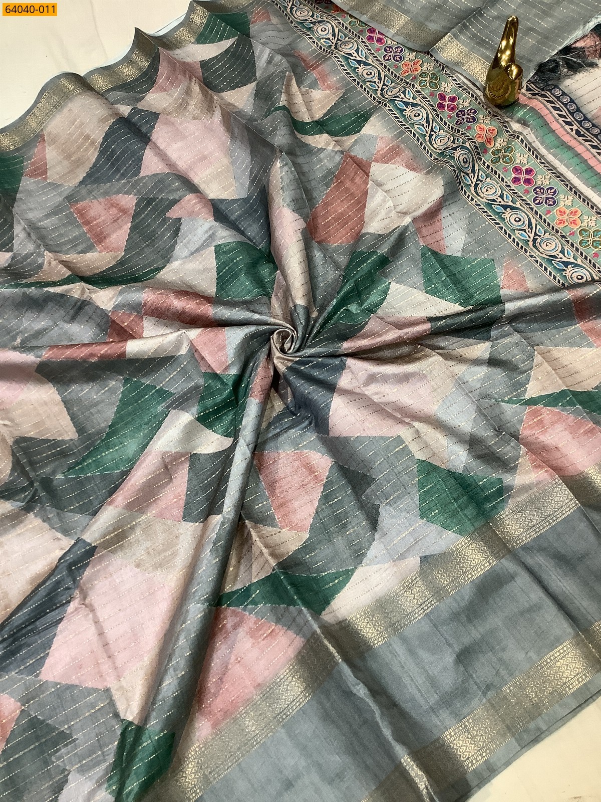 Grey Fancy Chanderi silk printed sarees