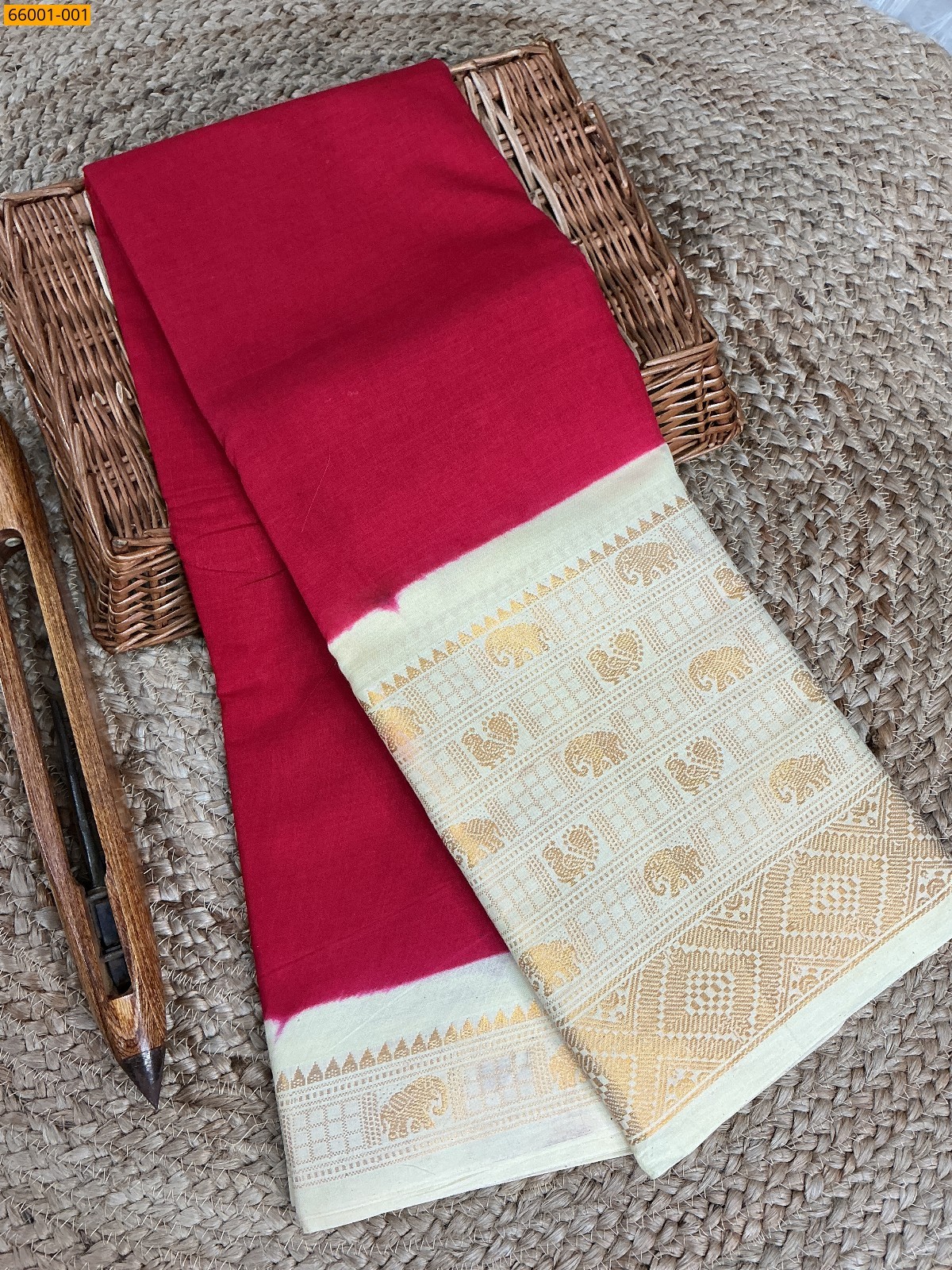Red Mayuri Plain Sugudi Cotton Saree