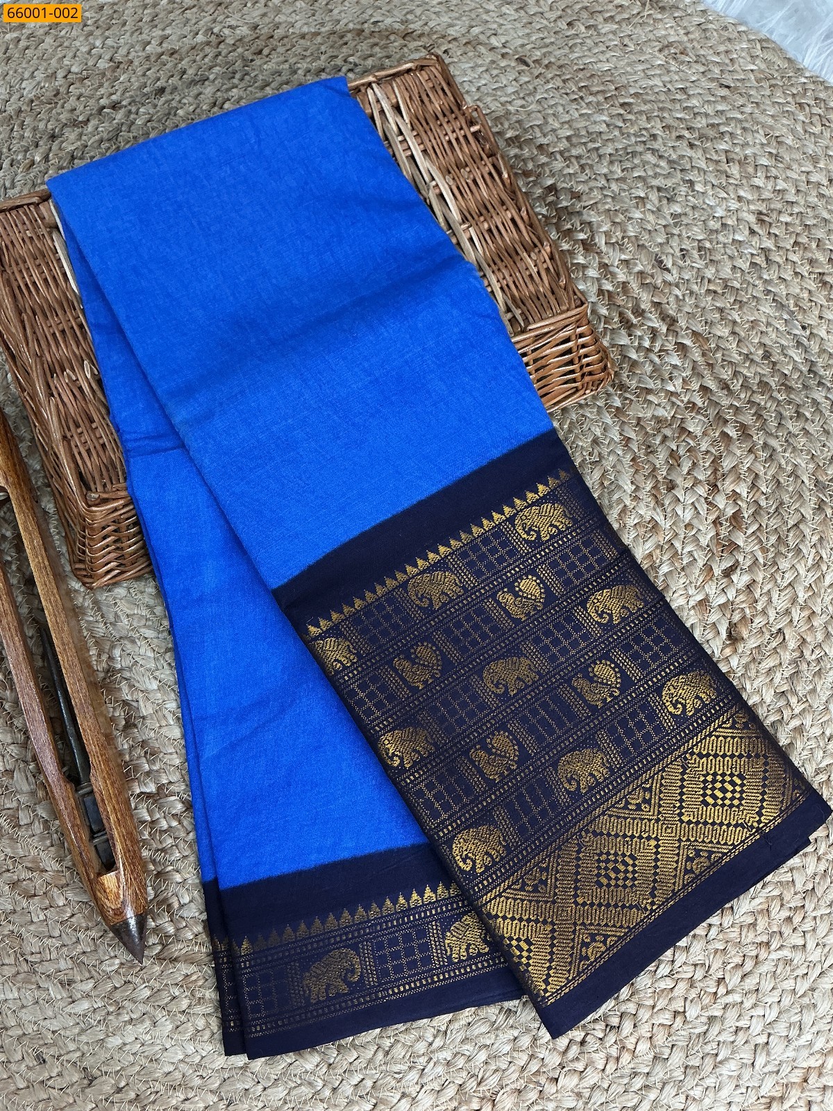 Blue Mayuri Plain Sugudi Cotton Saree