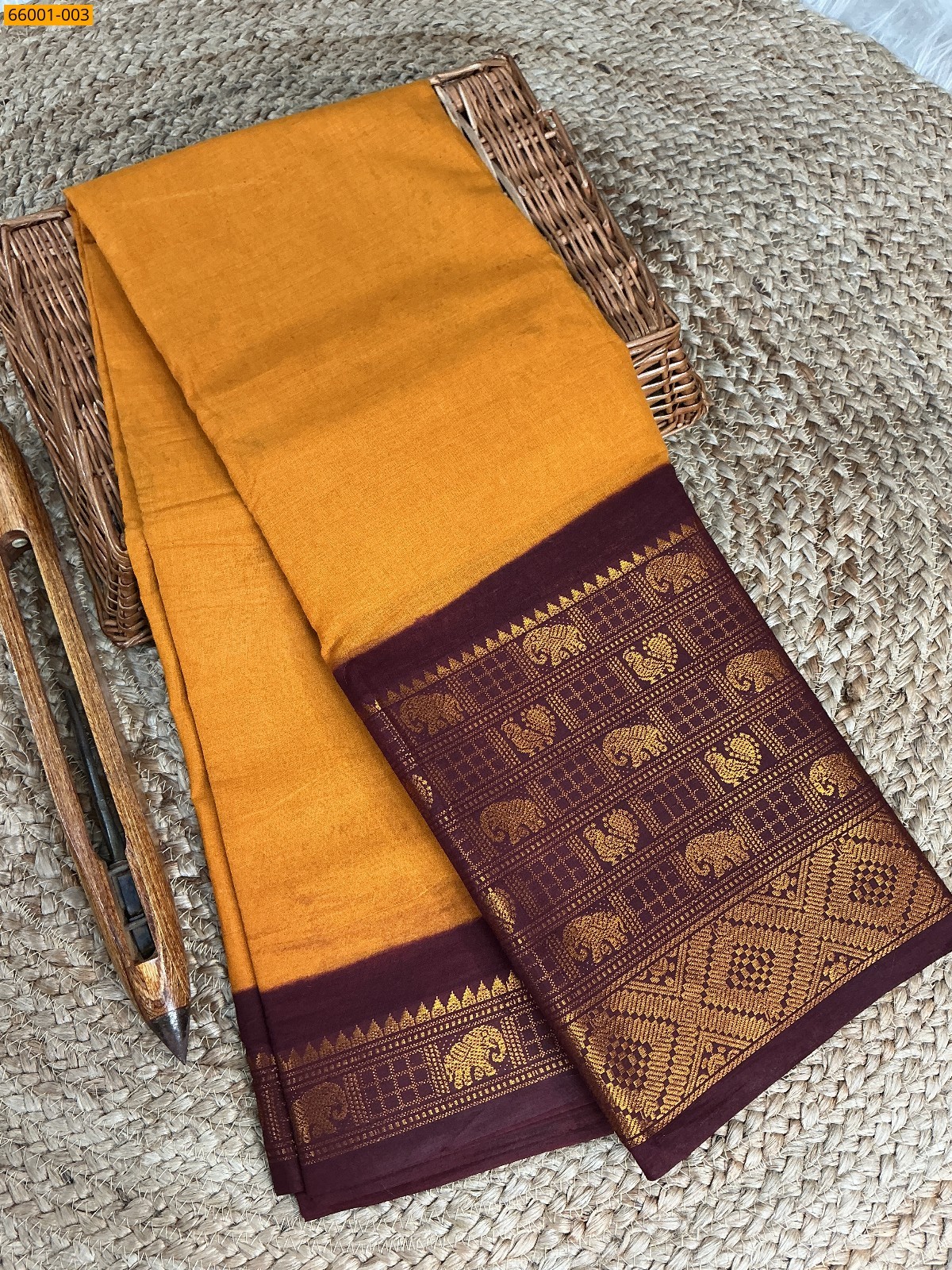 Yellow Mayuri Plain Sugudi Cotton Saree