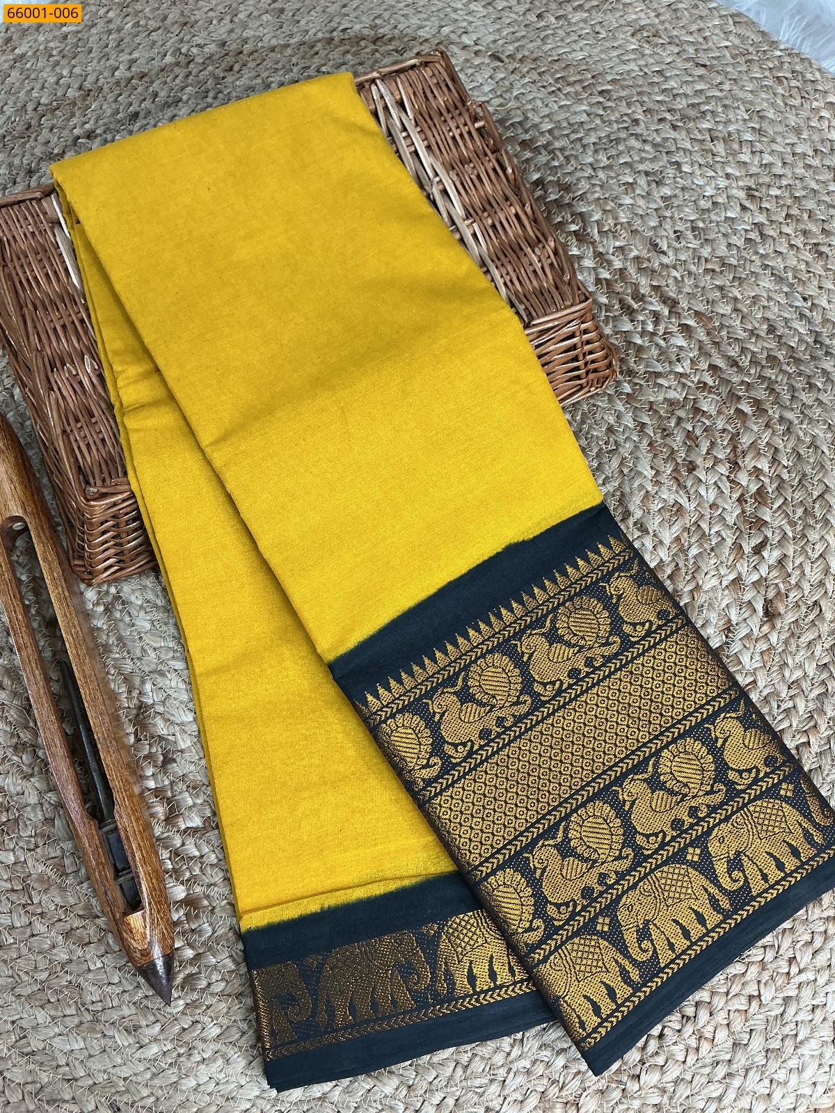 Lemon Yellow Mayuri Plain Sugudi Cotton Saree