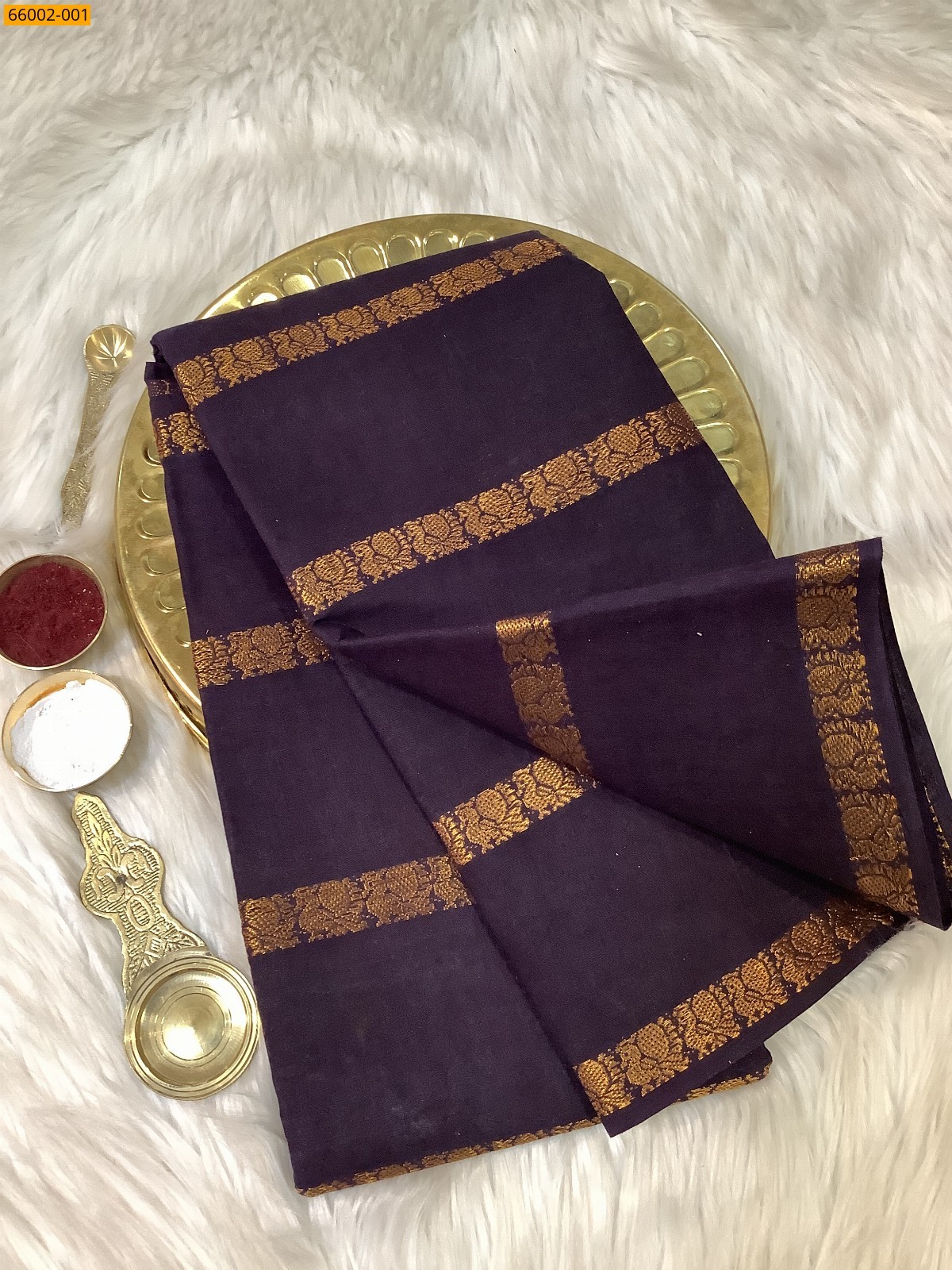 Dark brown Sungudi cotton veldari weave sarees
