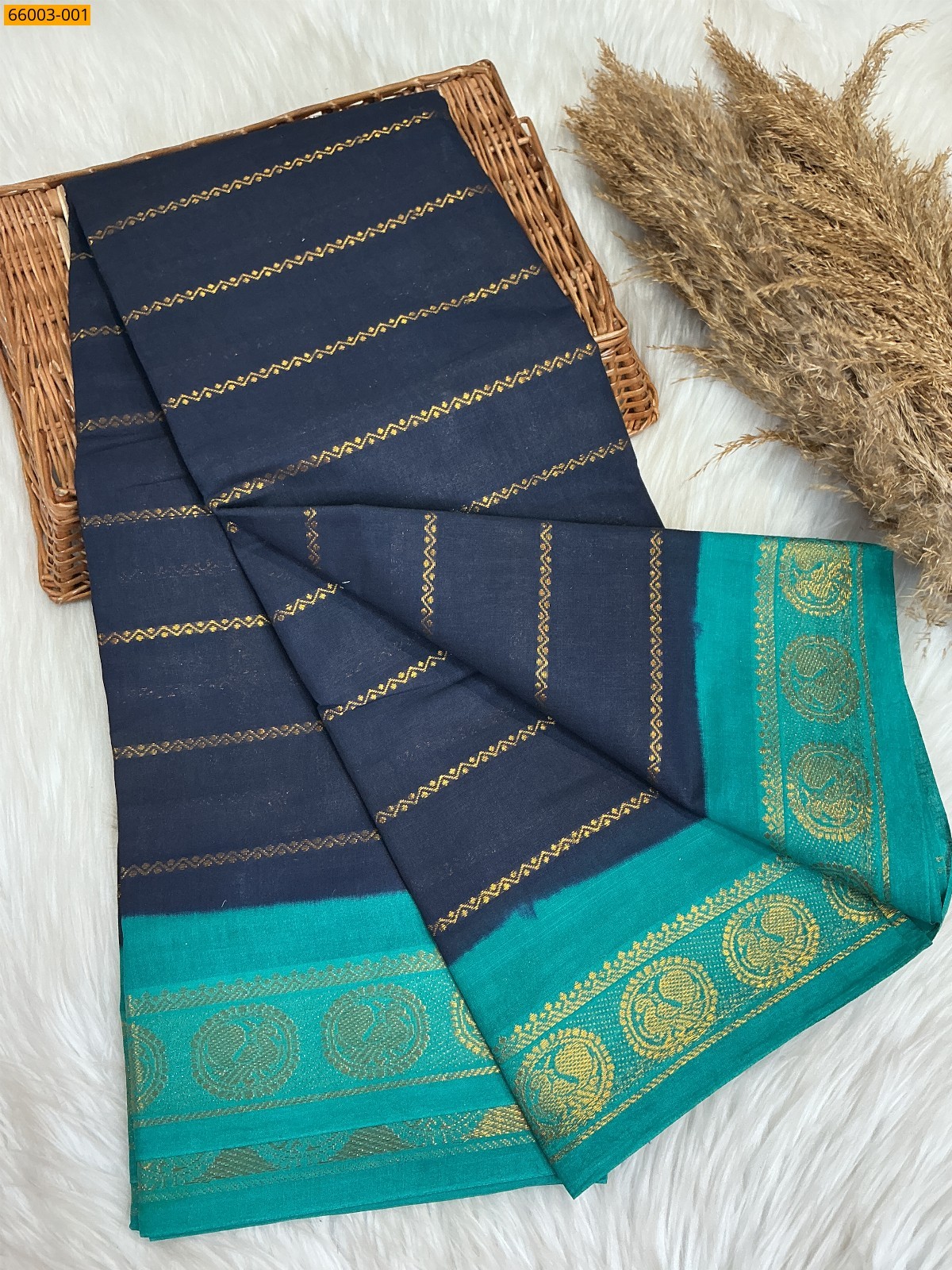 Navy Blue Sungudi cotton veldari weave sarees