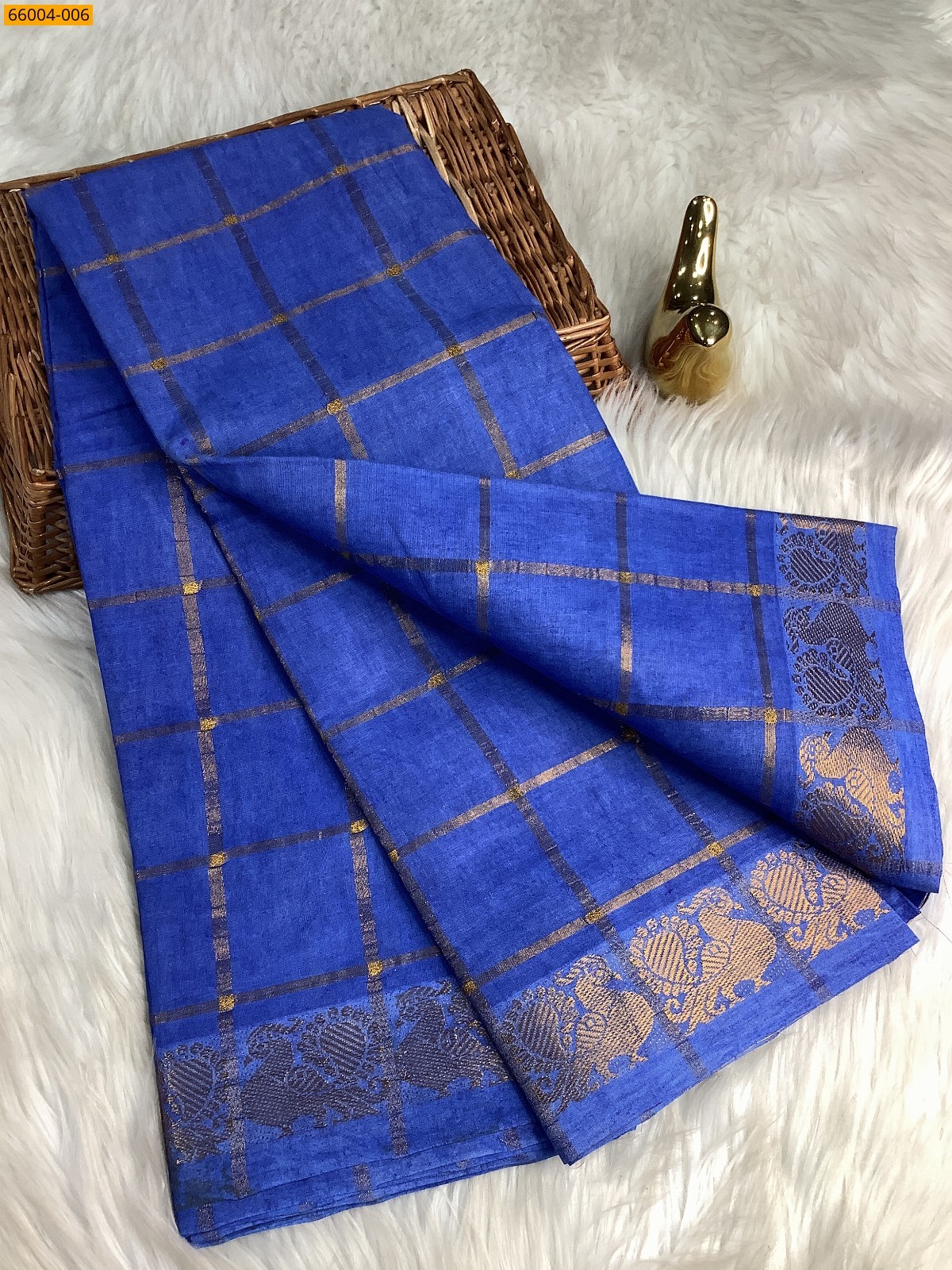 Royal Blue Sungudi Cotton Zari Kattam Saree