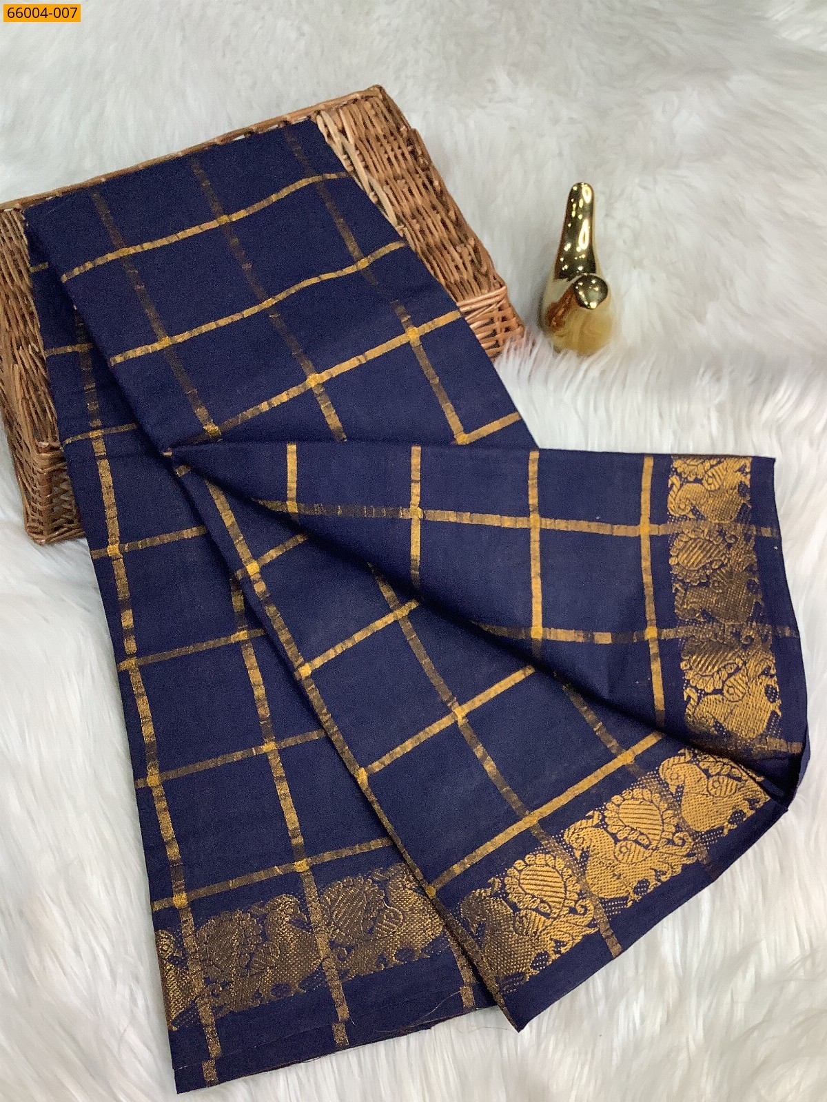Navy Blue Sungudi Cotton Zari Kattam Saree