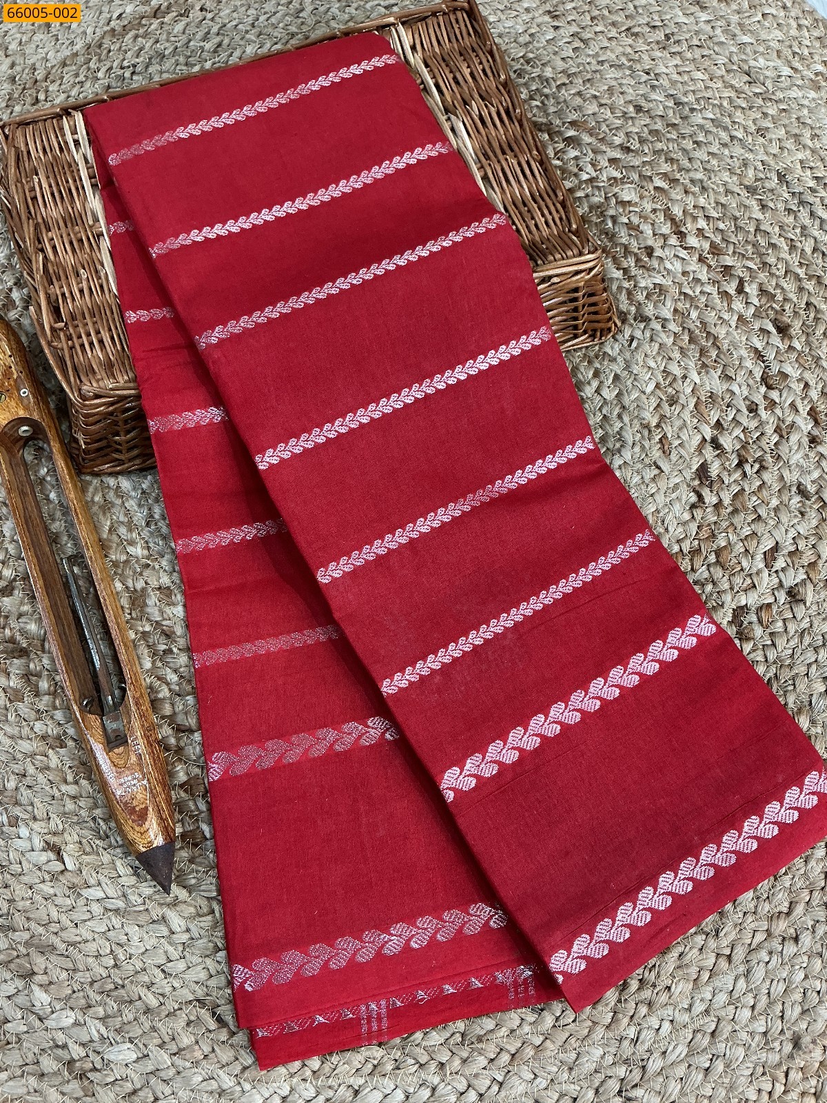 Red Sungudi cotton veldari Silver Zari weave sarees