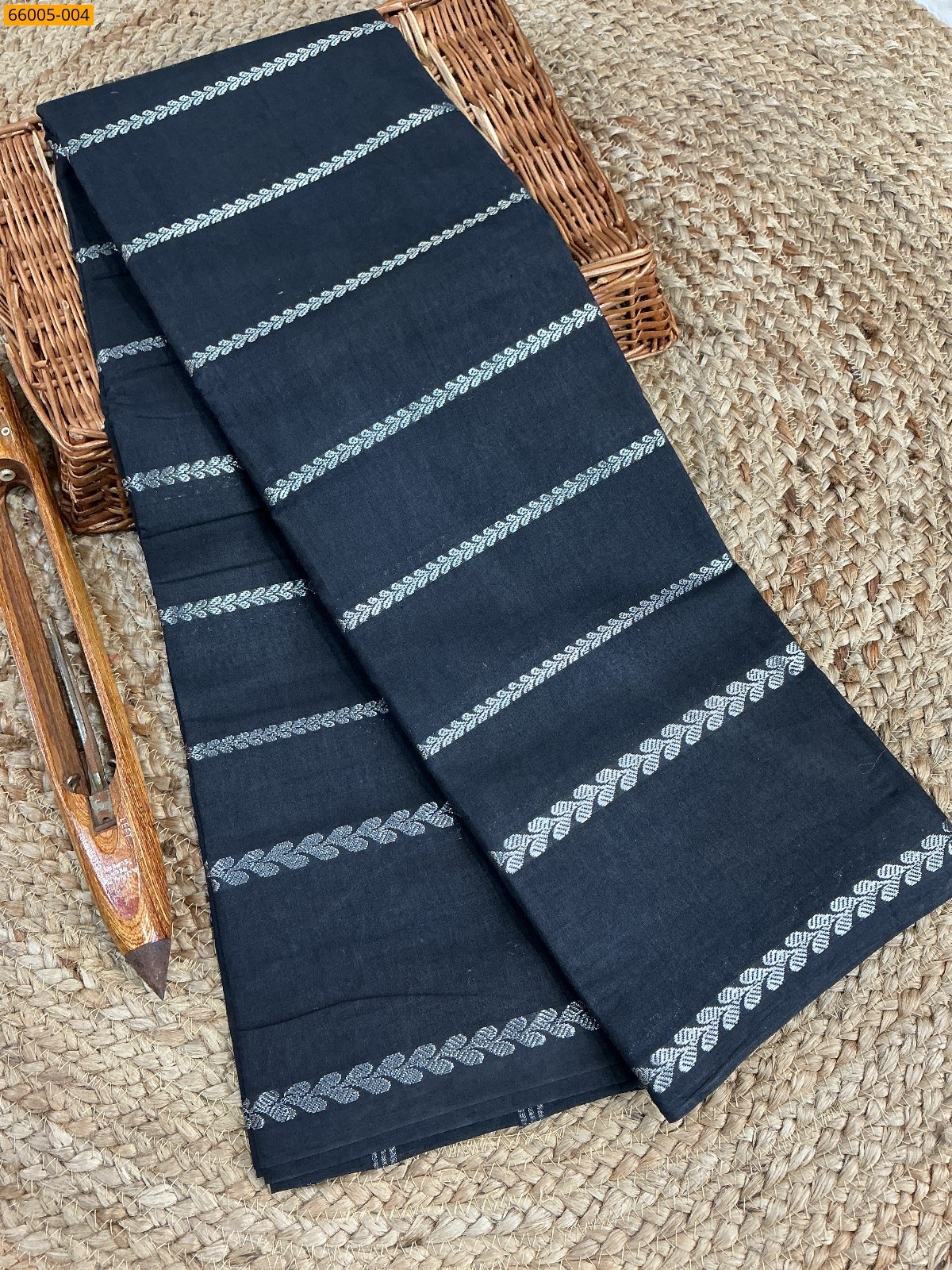 Sungudi cotton veldari Silver Zari weave sarees - Black