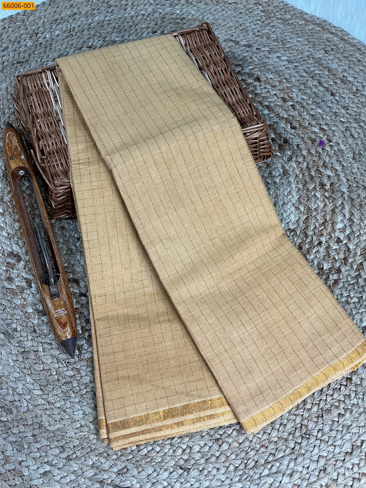 Sandal Sungudi Cotton Zari kattam Saree