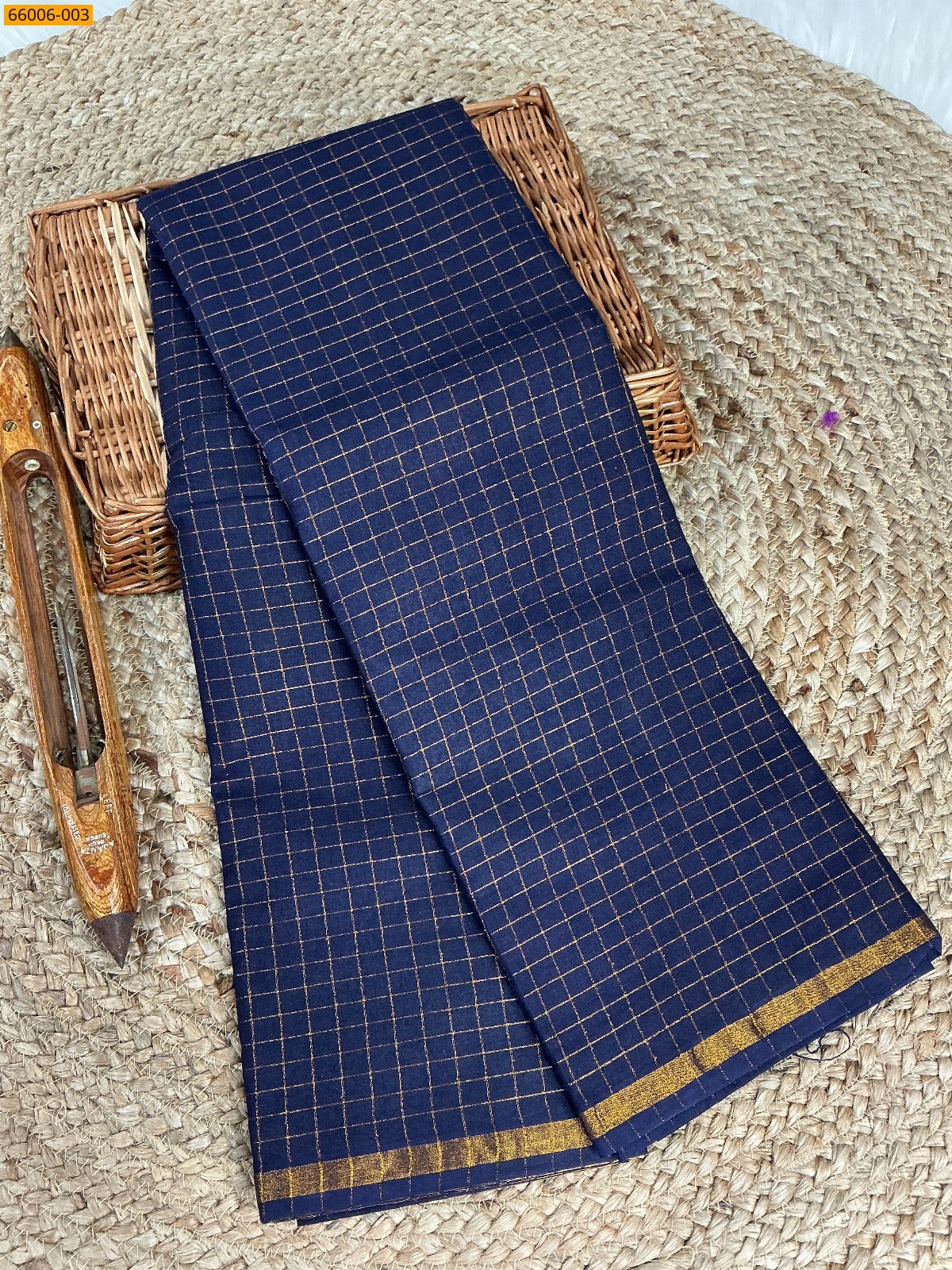 Navy Blue Sungudi Cotton Zari kattam Saree
