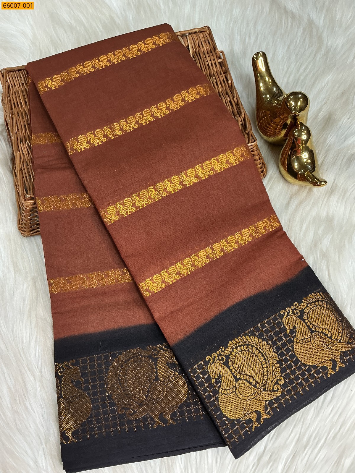 Brown Sungudi cotton veldari weave sarees