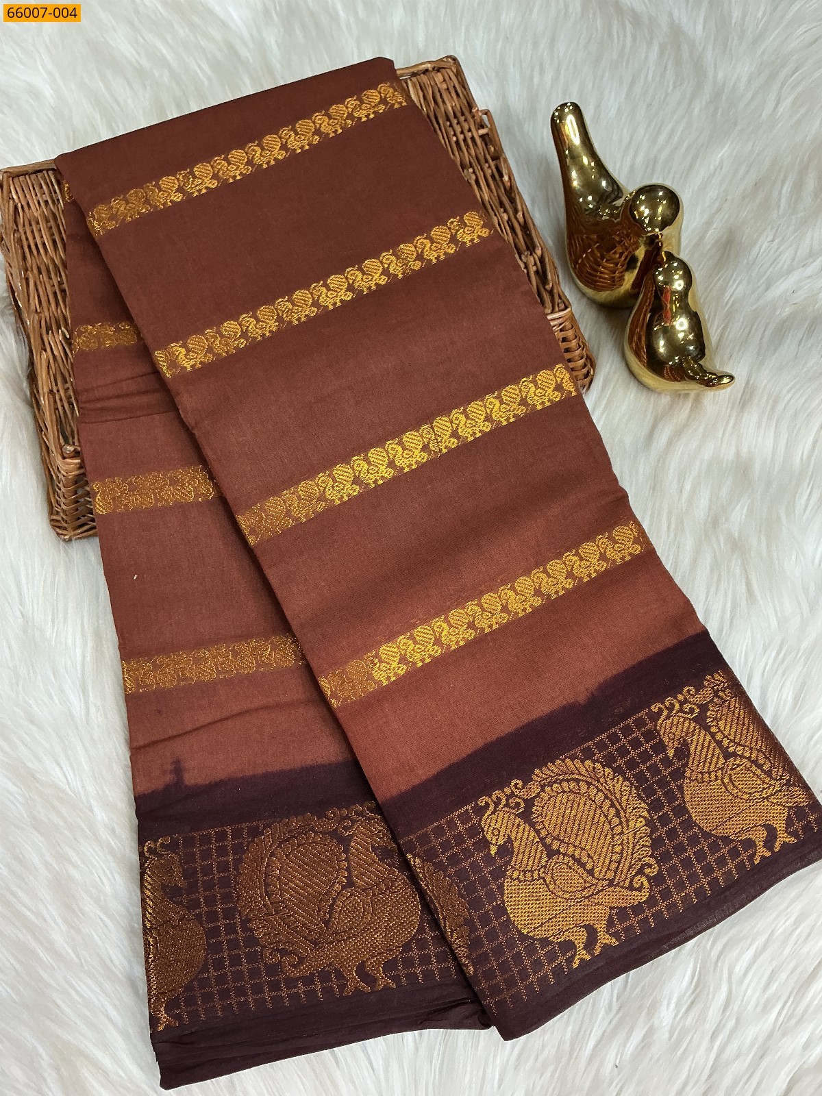 Brown Sungudi cotton veldari weave sarees