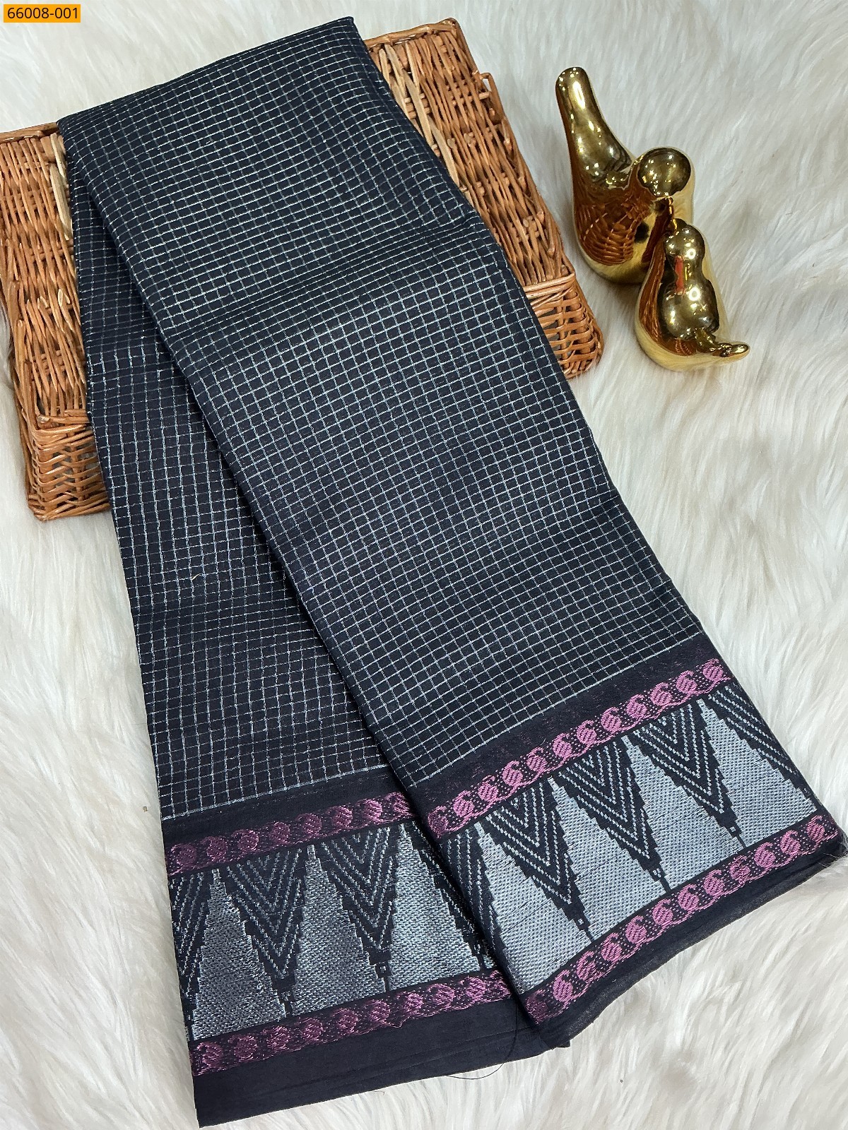 Black Sungudi Cotton Silver zari checked Sarees