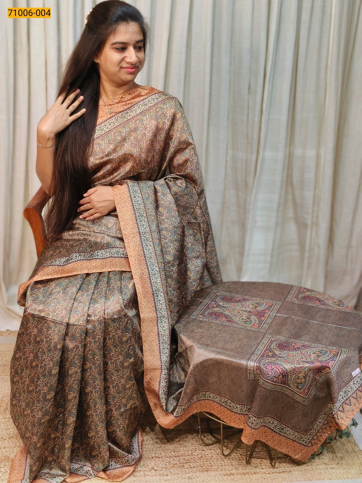 Gray Kalamkari Soft Linen Silk Saree