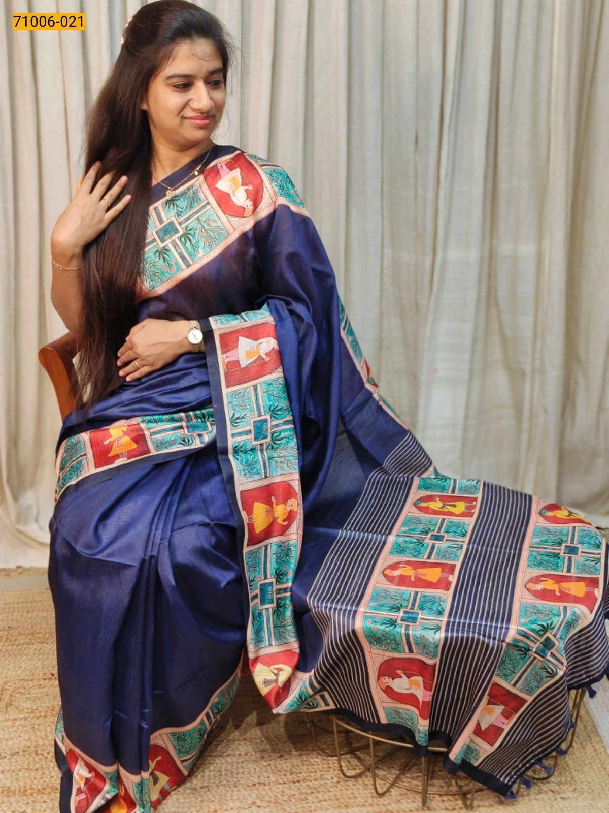 Blue Kalamkari Soft Linen Silk Saree