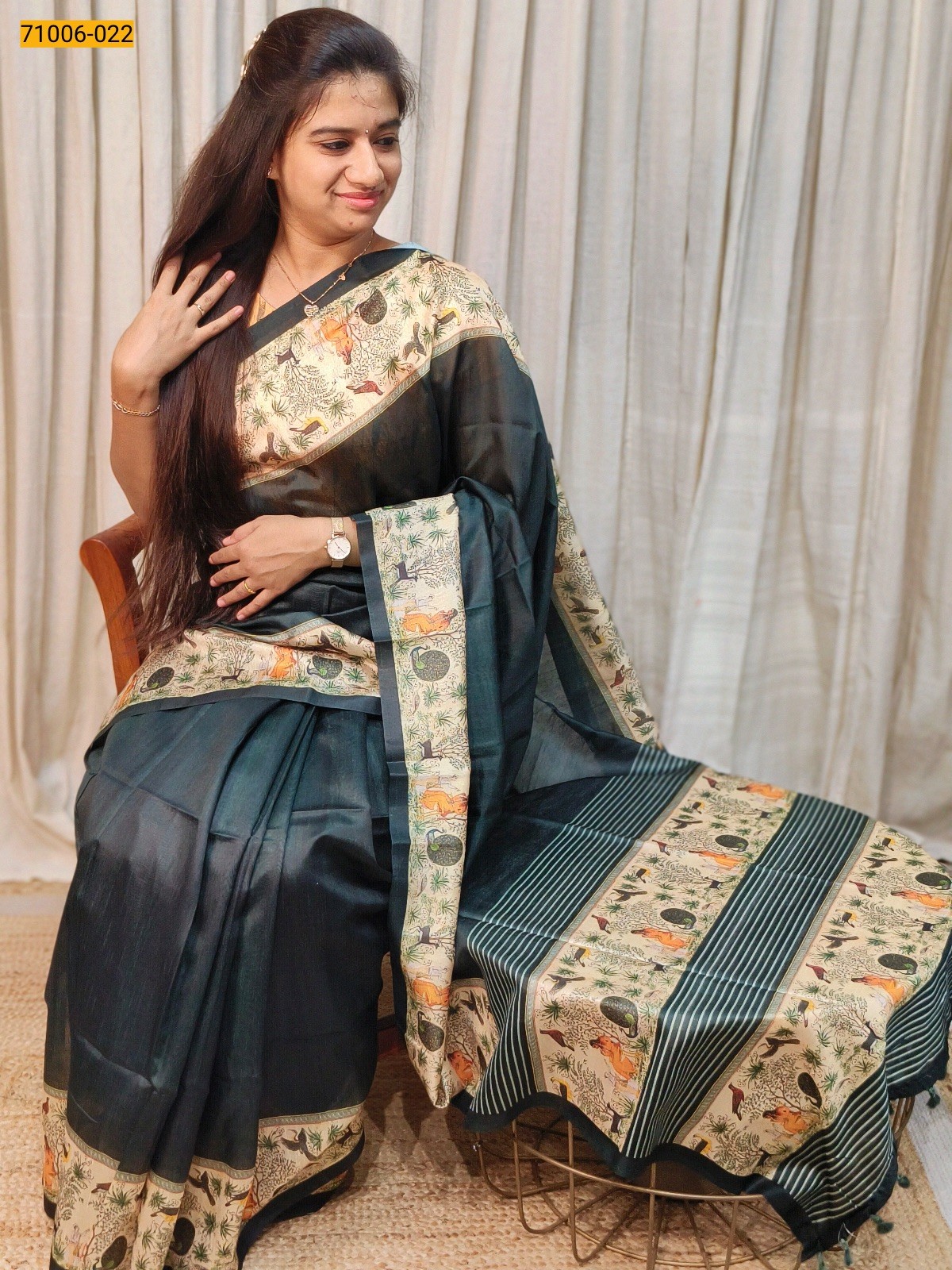 Green Kalamkari Soft Linen Silk Saree