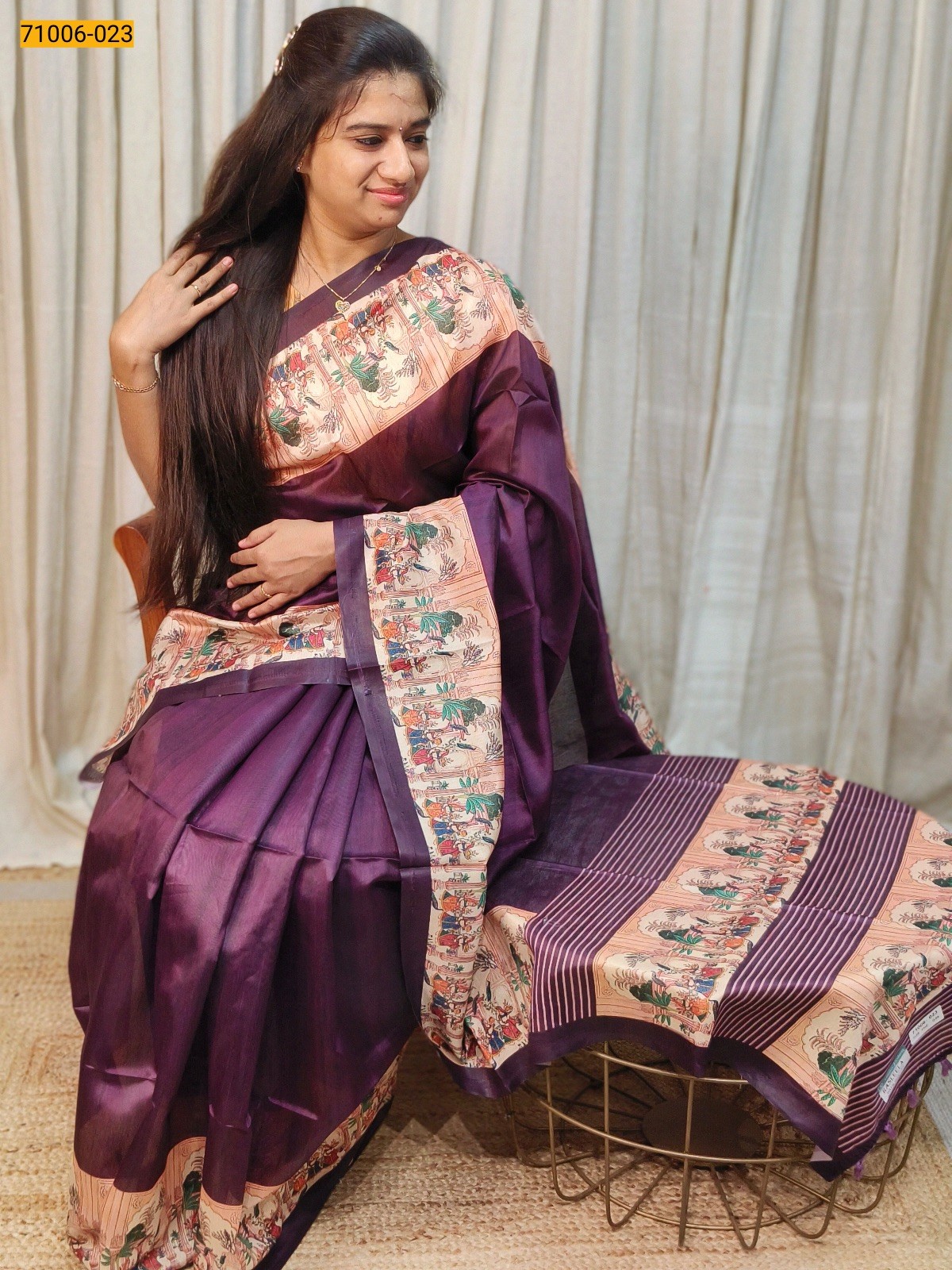 Violet Kalamkari Soft Linen Silk Saree