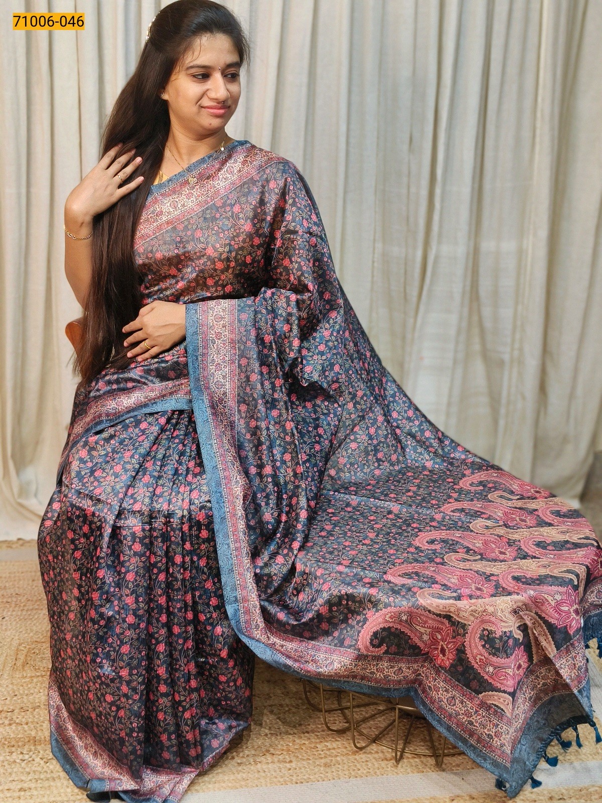 Blue Kalamkari Soft Linen Silk Saree