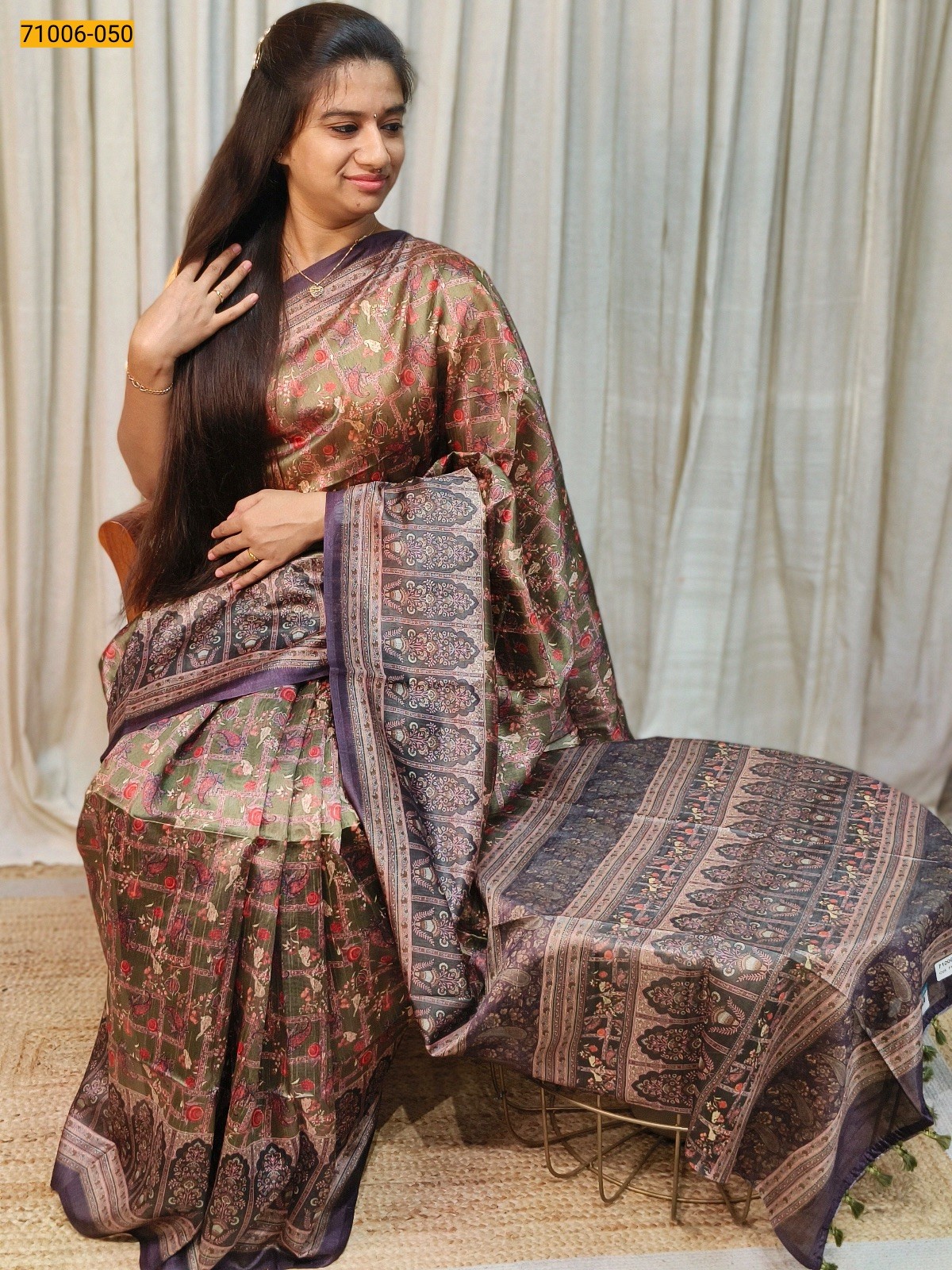 Green Kalamkari Soft Linen Silk Saree