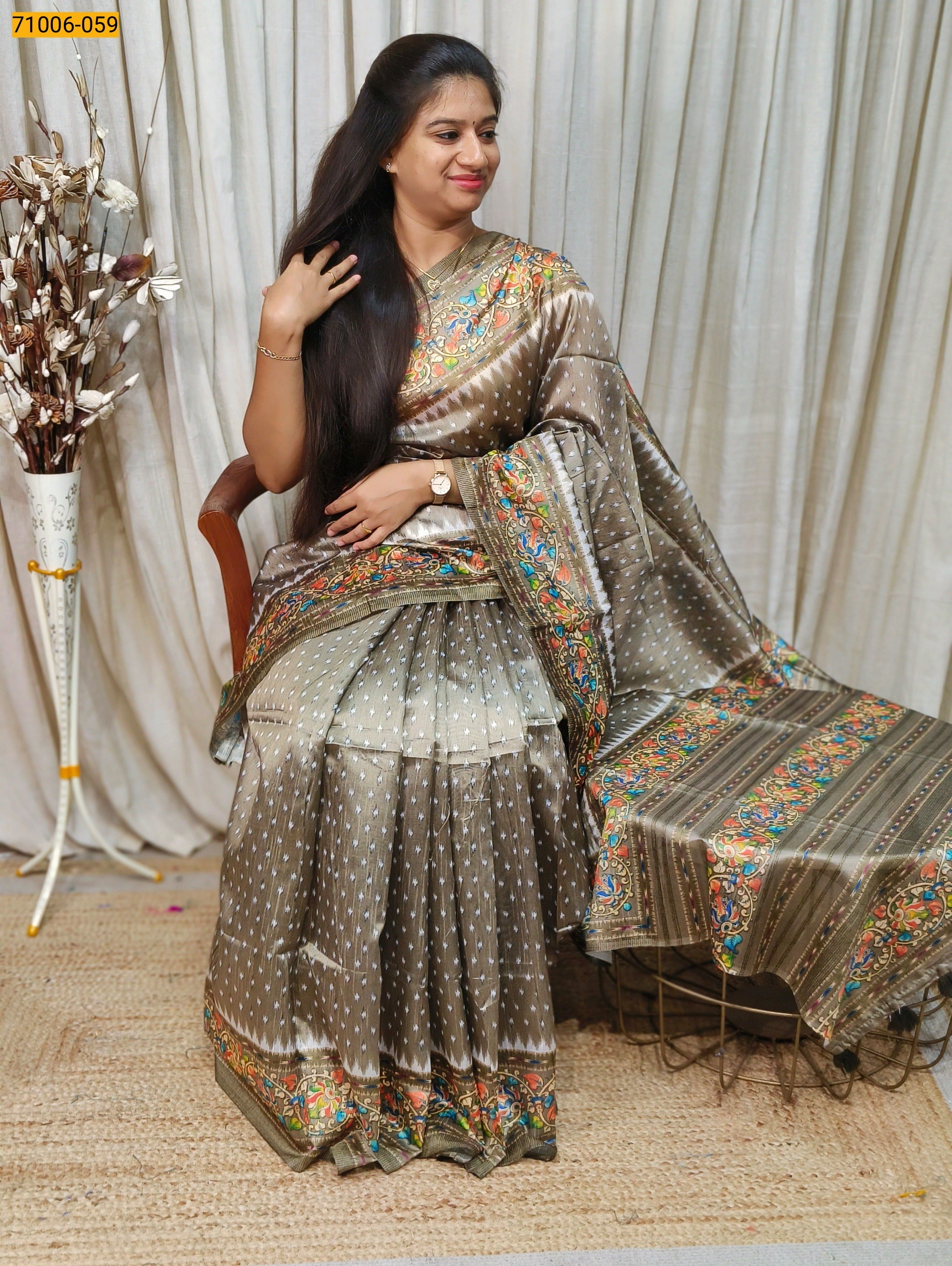 Green Kalamkari Soft Linen Silk Saree