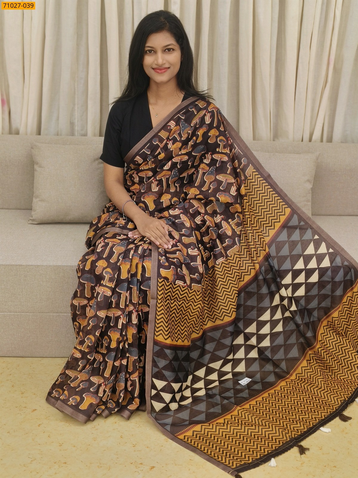 Brown White Soft Fancy Chanderi Silk Saree