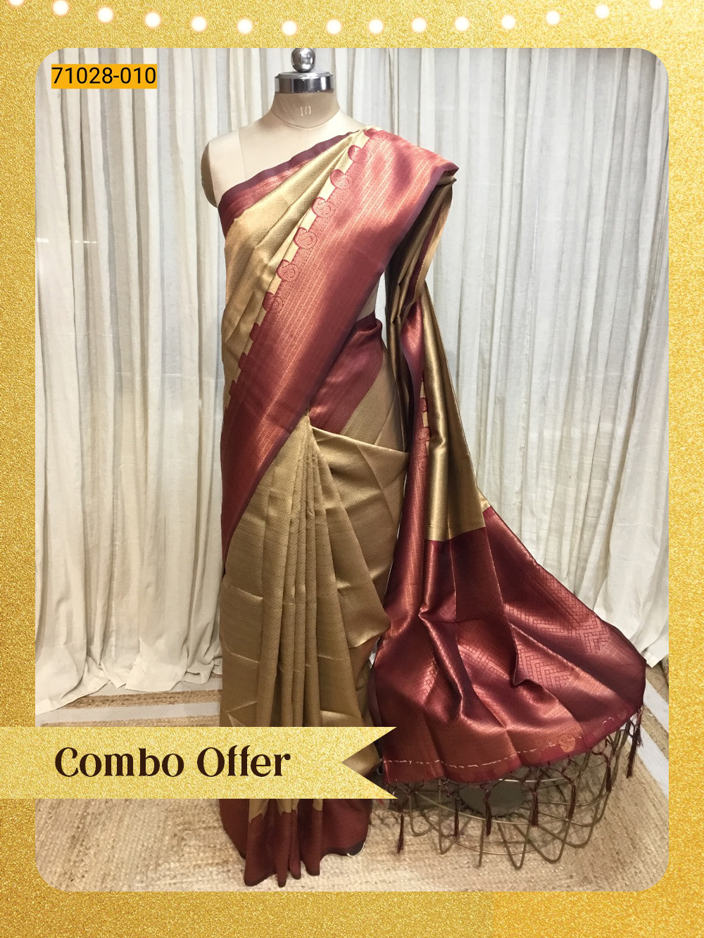 Brown Diamond Floral Kanchi Weavings Silk Saree