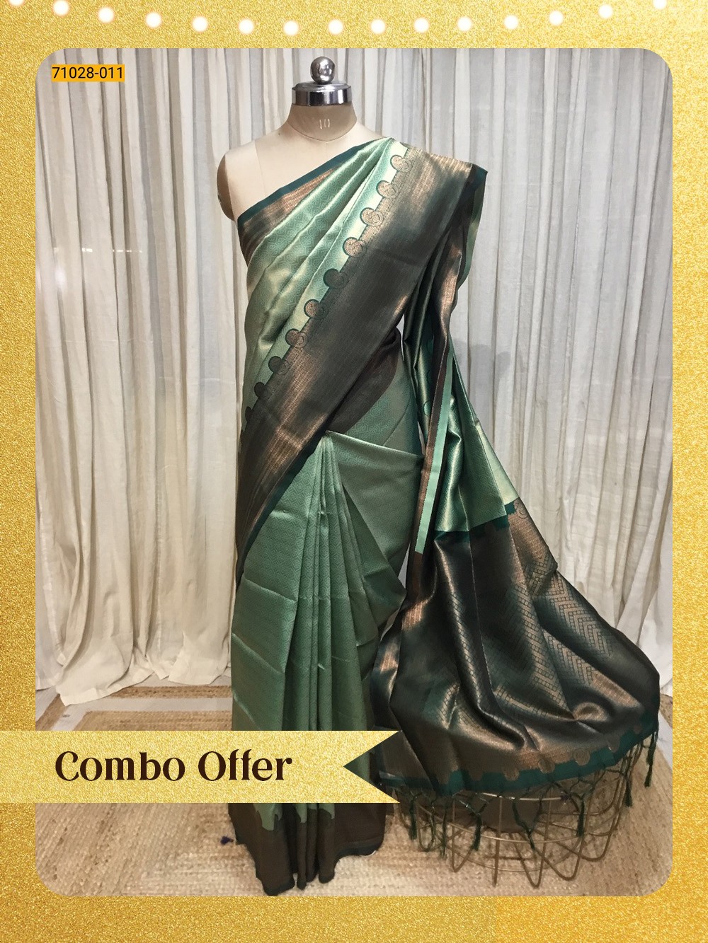 Green Diamond Floral Kanchi Weavings Silk Saree