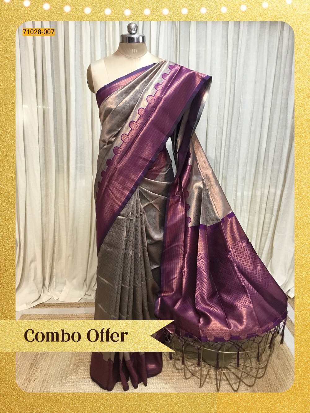 Gray Diamond Floral Kanchi Weavings Silk Saree