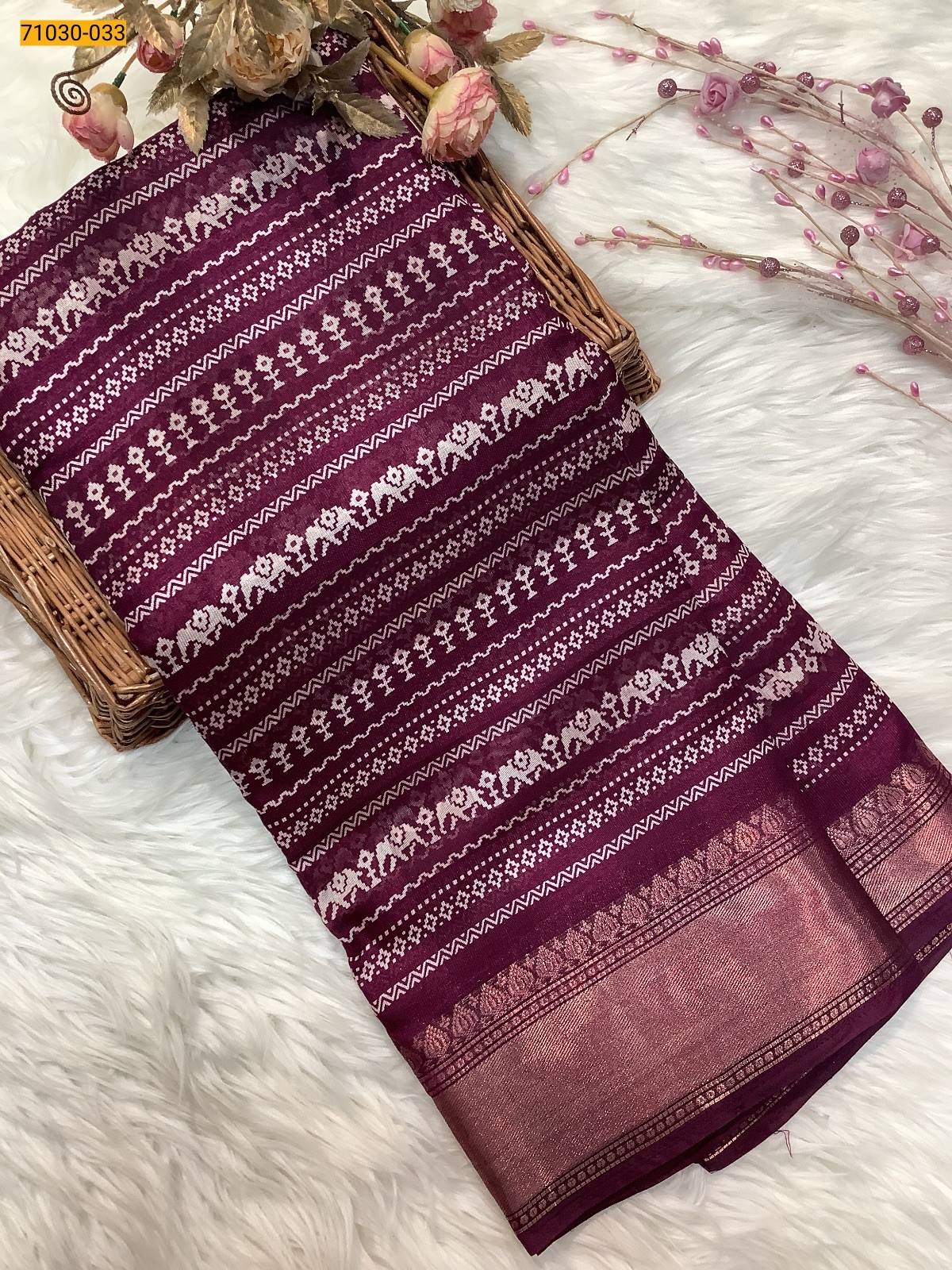 Wine Digital Print Fancy Linen Cotton Saree