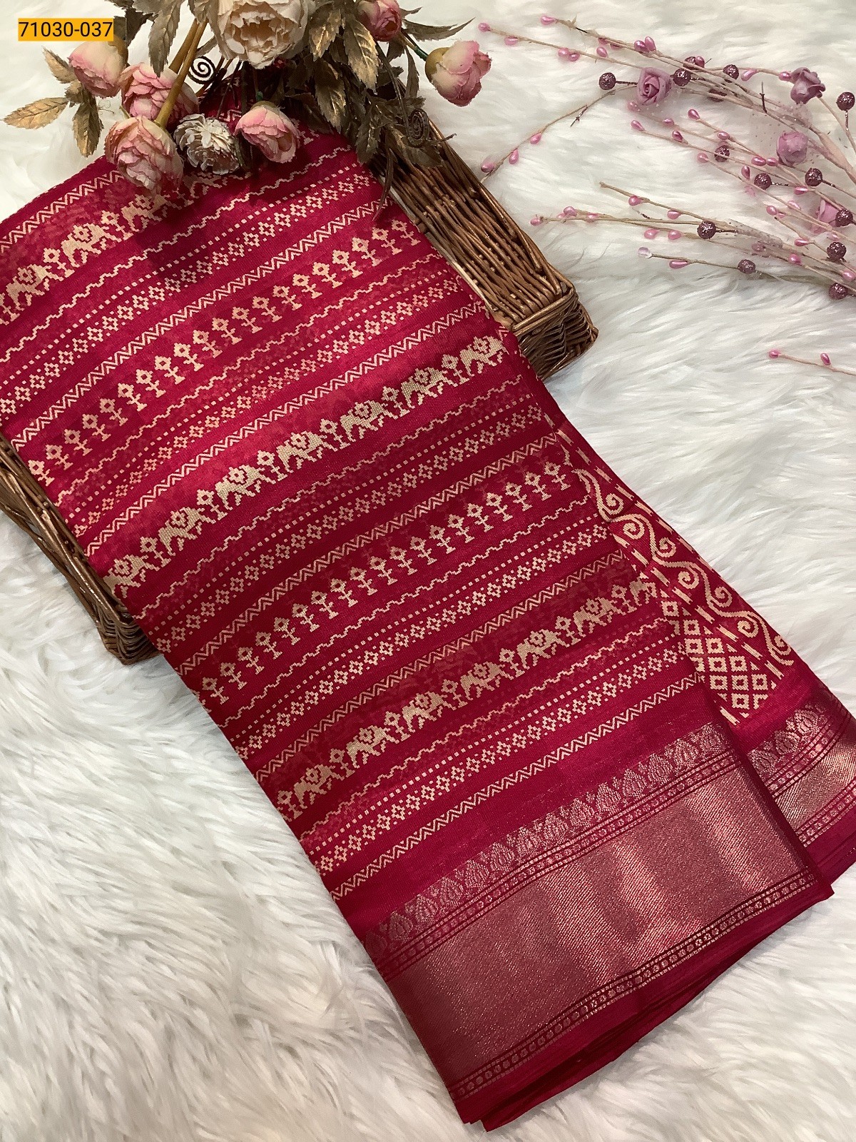 Pink Digital Print Fancy Linen Cotton Saree