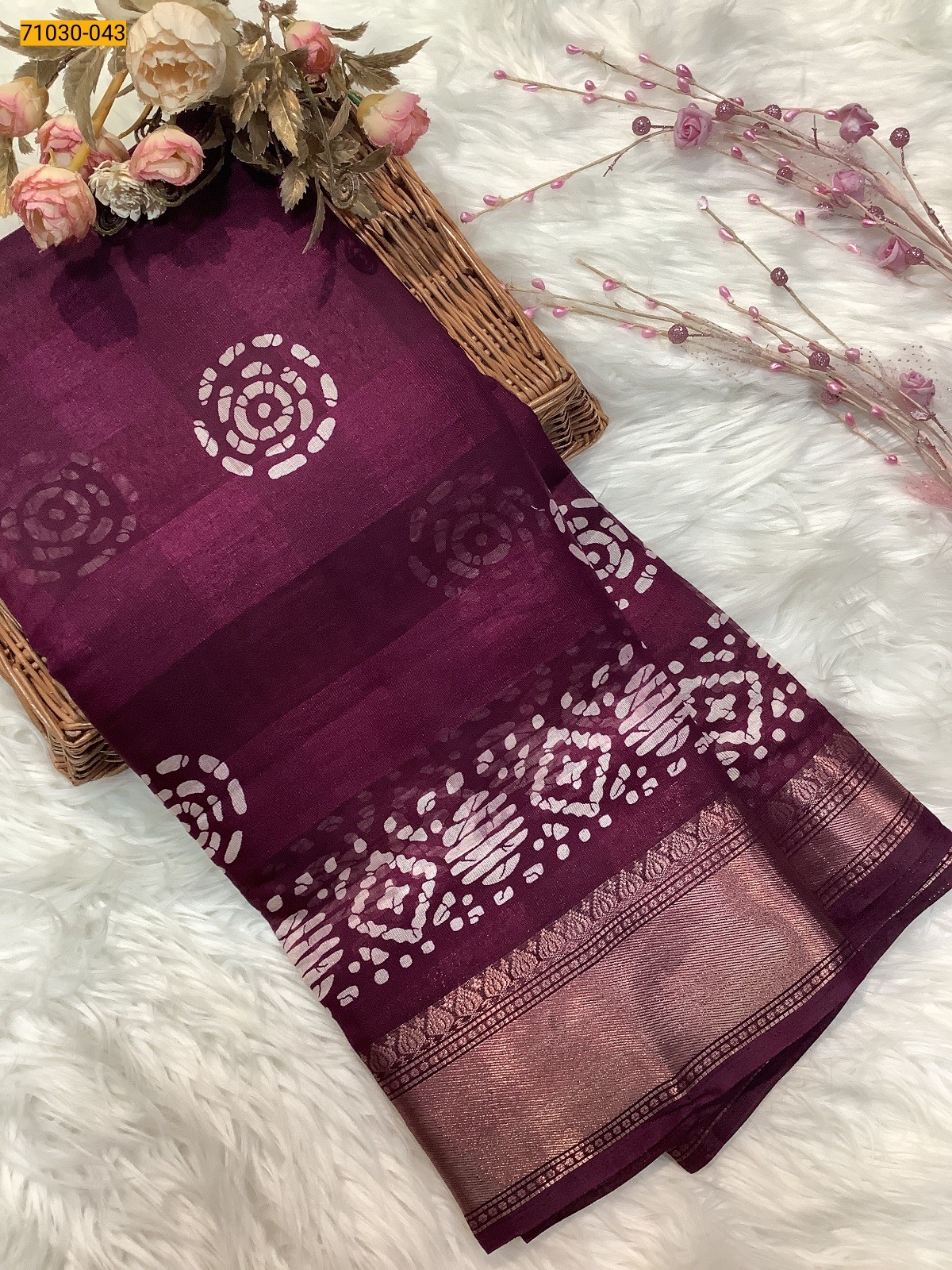 Wine Digital Print Fancy Linen Cotton Saree