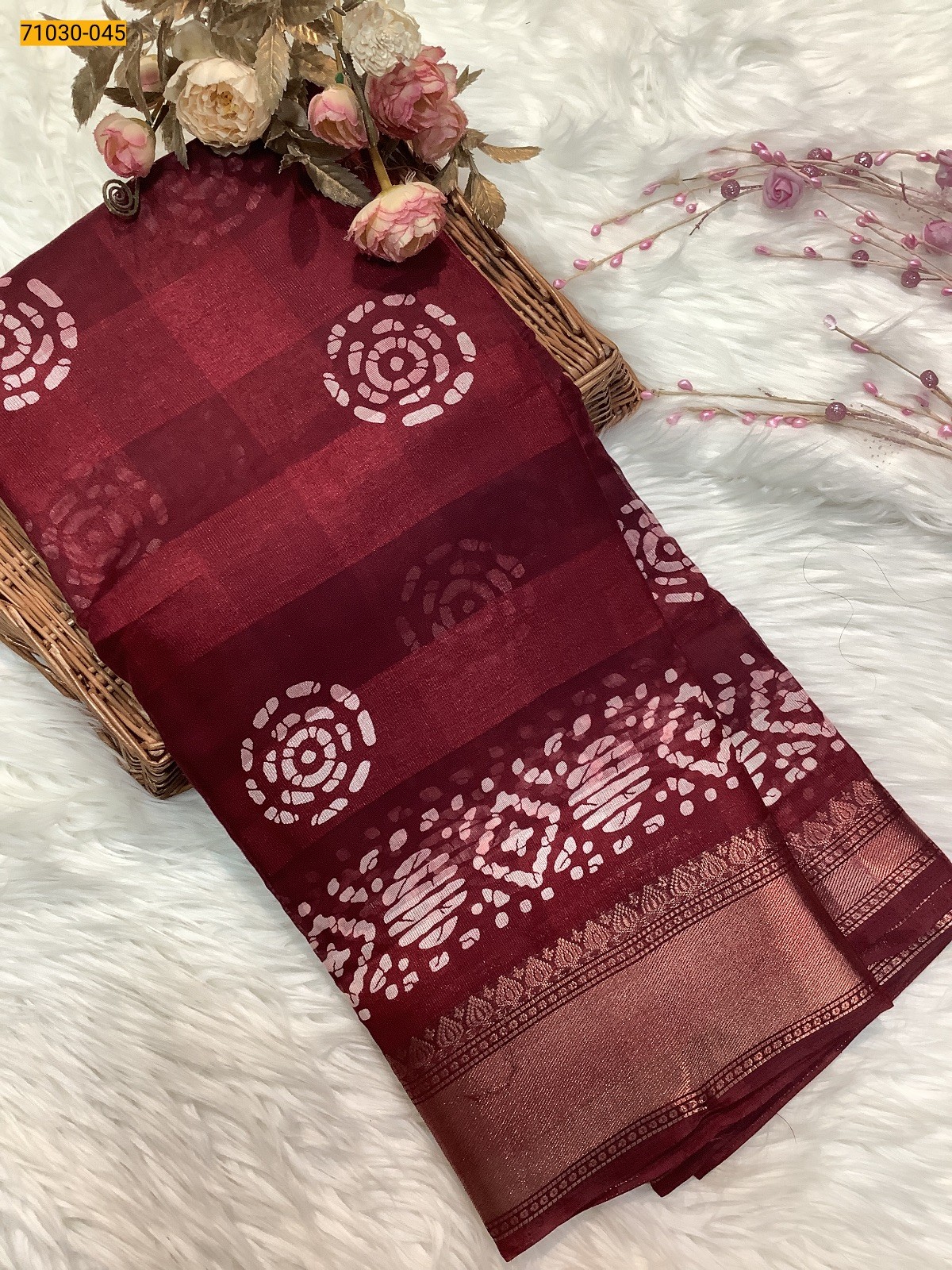 Red Digital Print Fancy Linen Cotton Saree