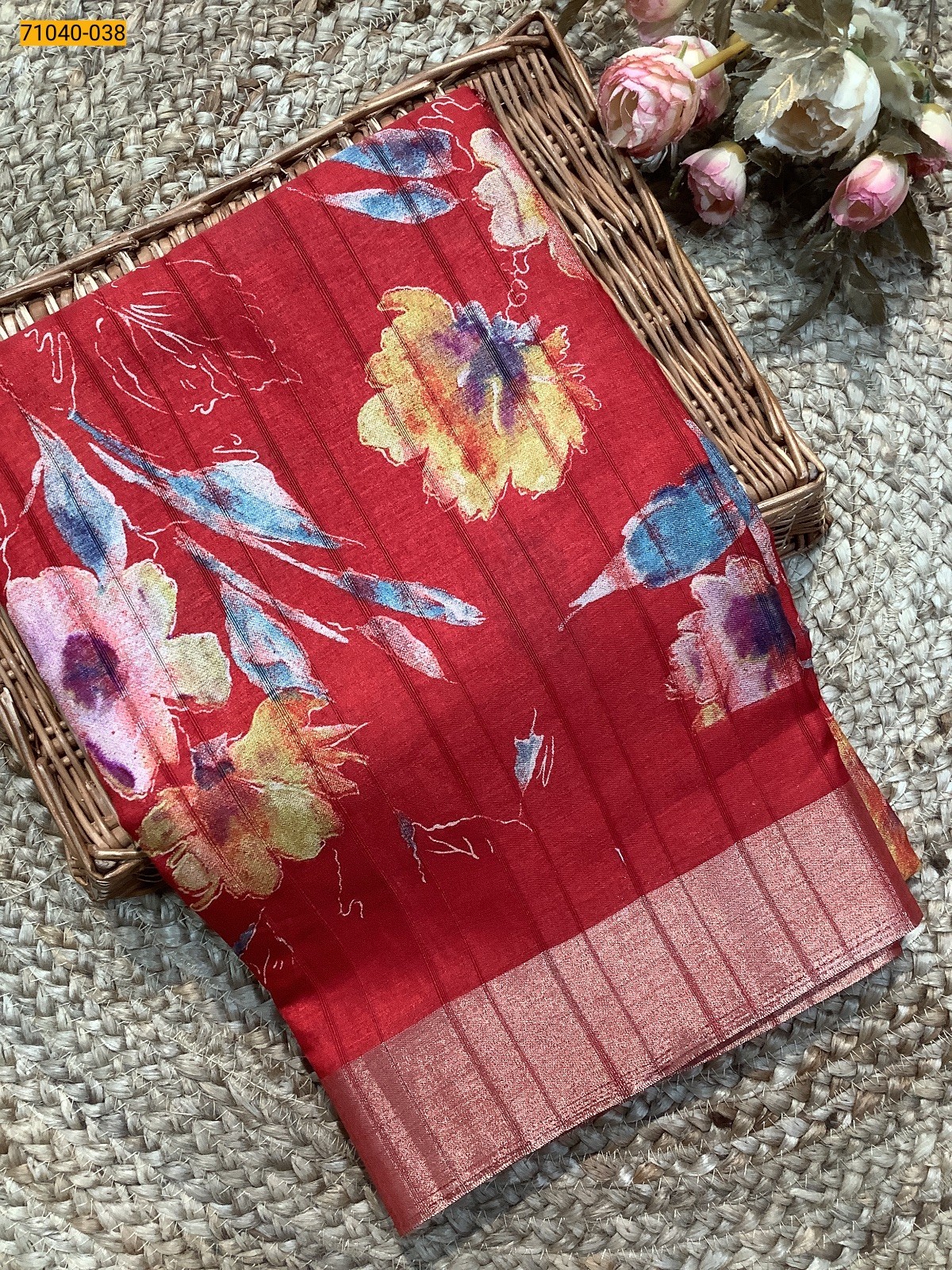 Red Fancy Handloom Silk Saree