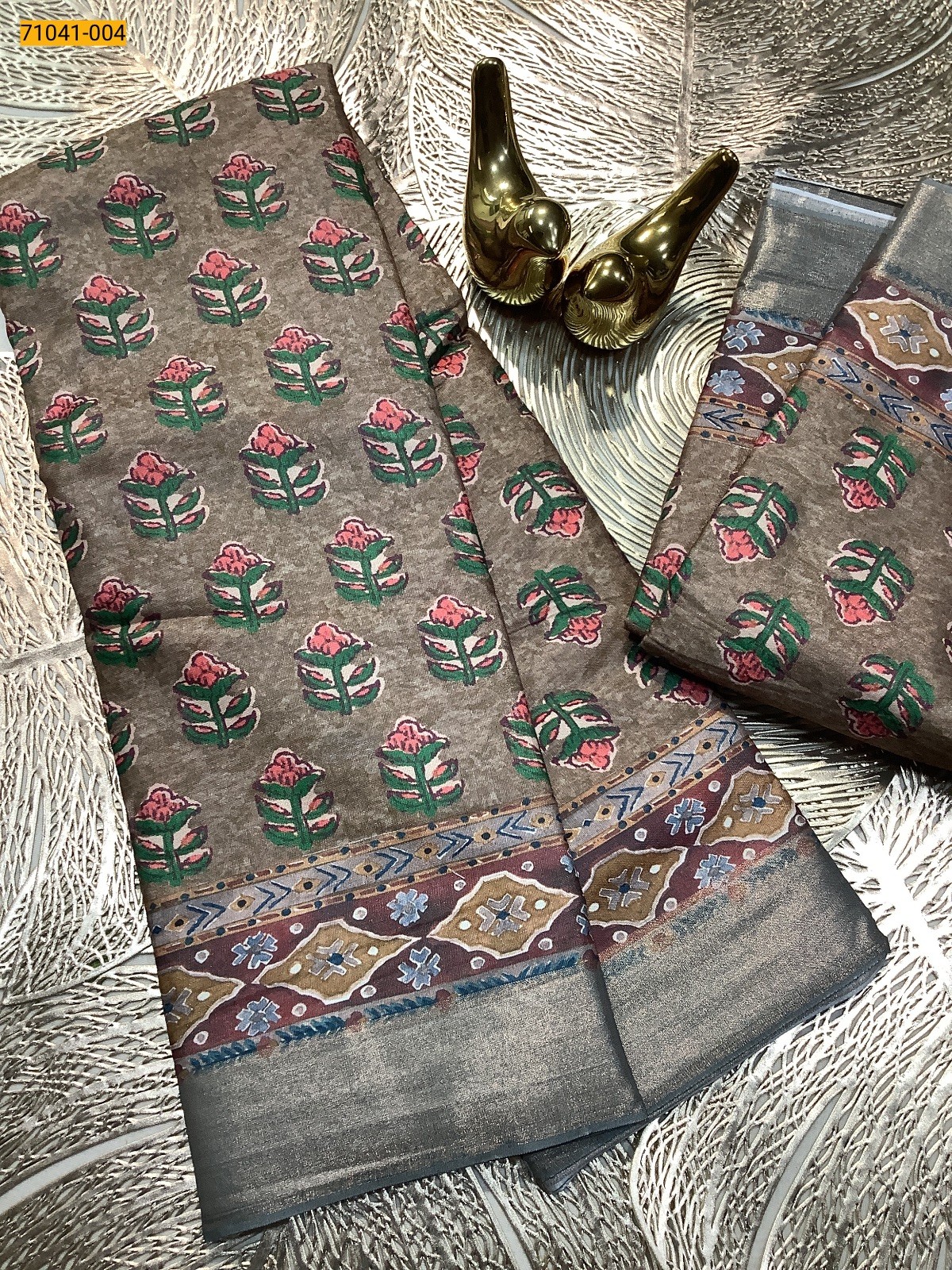 Brown Mulmul Linen Silk Saree